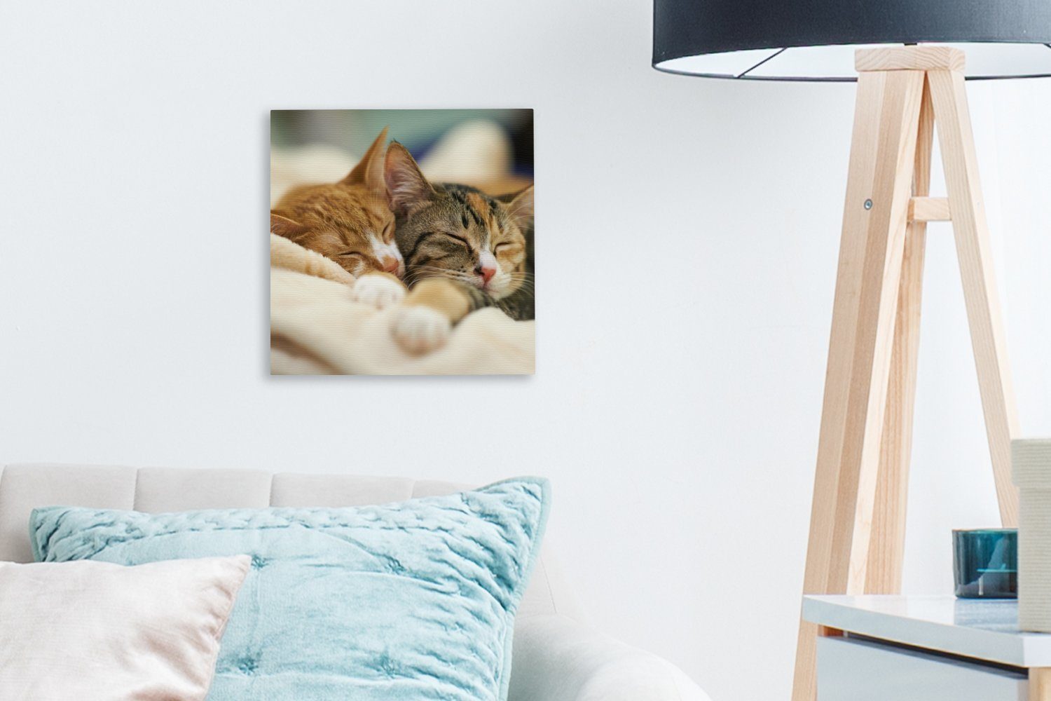 Leinwand Wohnzimmer für Leinwandbild Katzen Vorleger, OneMillionCanvasses® St), Schlafen (1 Schlafzimmer - - Bilder
