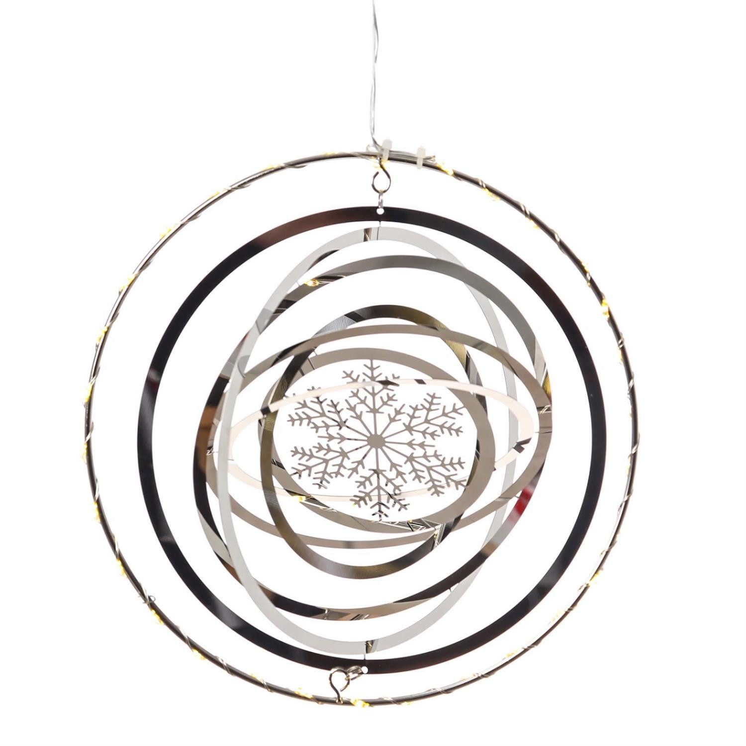 MARELIDA LED Dekoobjekt LED Kreis mit Schneeflocke 3D Dekohänger Weihnachten Fensterdeko Timer, LED Classic, warmweiß (2100K bis 3000K)