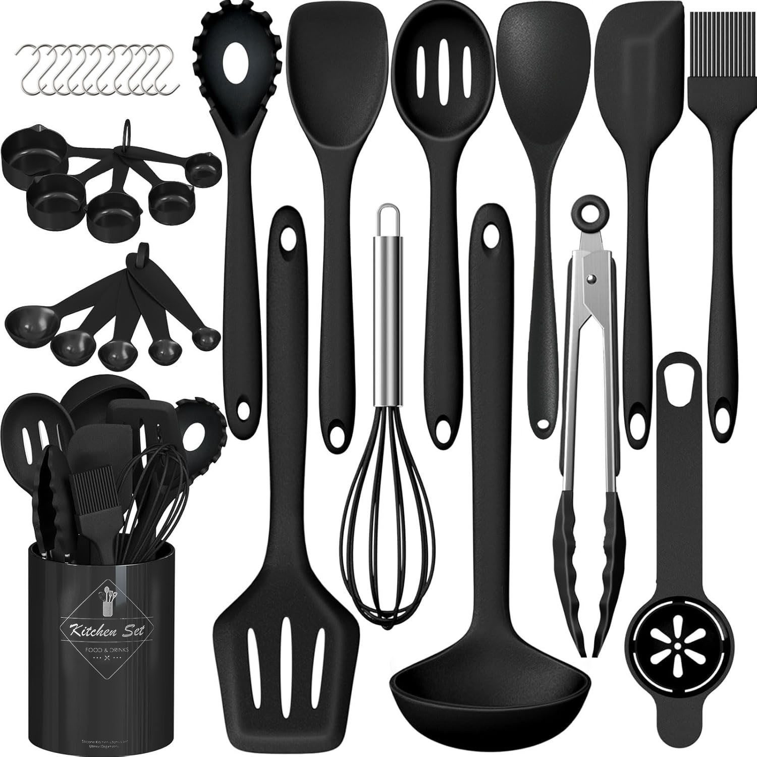 HEYHIPPO Küchenorganizer-Set Silikon Küchenutensilien Set 32-tlg.hitzebeständig & spülmaschinenfest, (Inklusive Löffel, Spatel, Siebe, Schneebesen usw, Küchensp – Bild 4 von 5