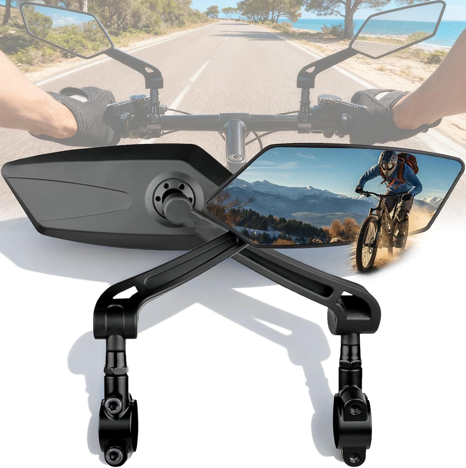 pedete Fahrradspiegel 2 Stück Fahrradspiegel kratzfeste Fahrrad Rückspiegel mit 360° Drehung (E-Bike,extra große Rückspiegel Spiegelfläche, sichere Rückansicht Fahrradspiegel), kratzfeste Glaslinse, justierbare und drehbare