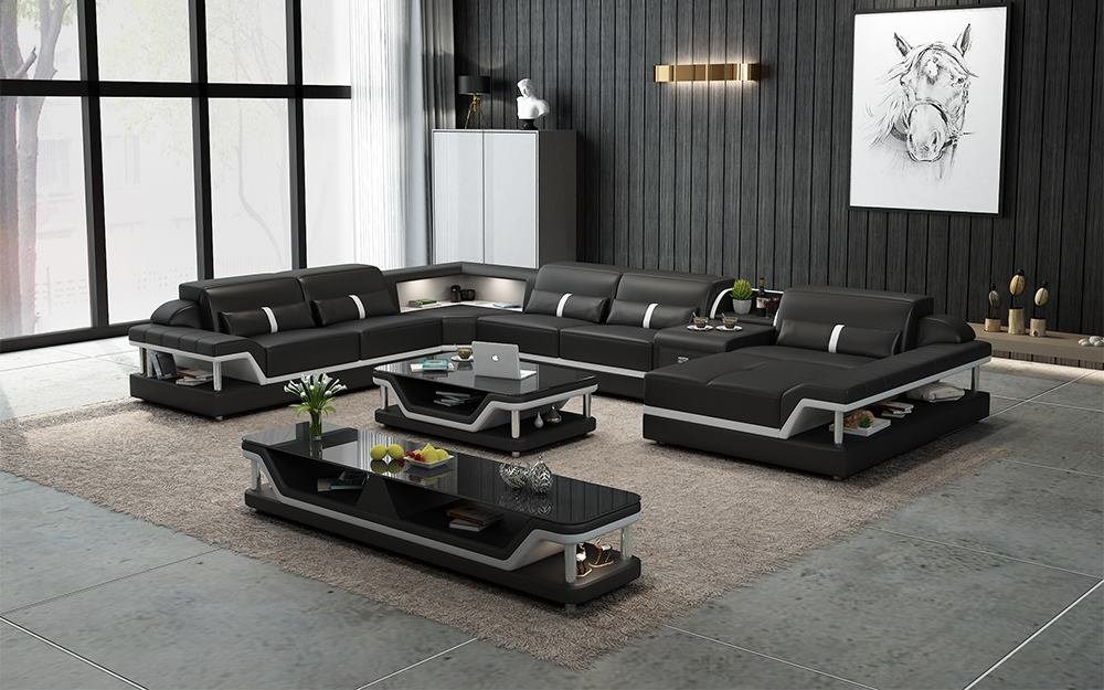 in Schwarz/Weiß Couch U-Form Ecksofa Wohnlandschaft Ecke Made Designer Ecksofa Sofa, Polster Europe JVmoebel
