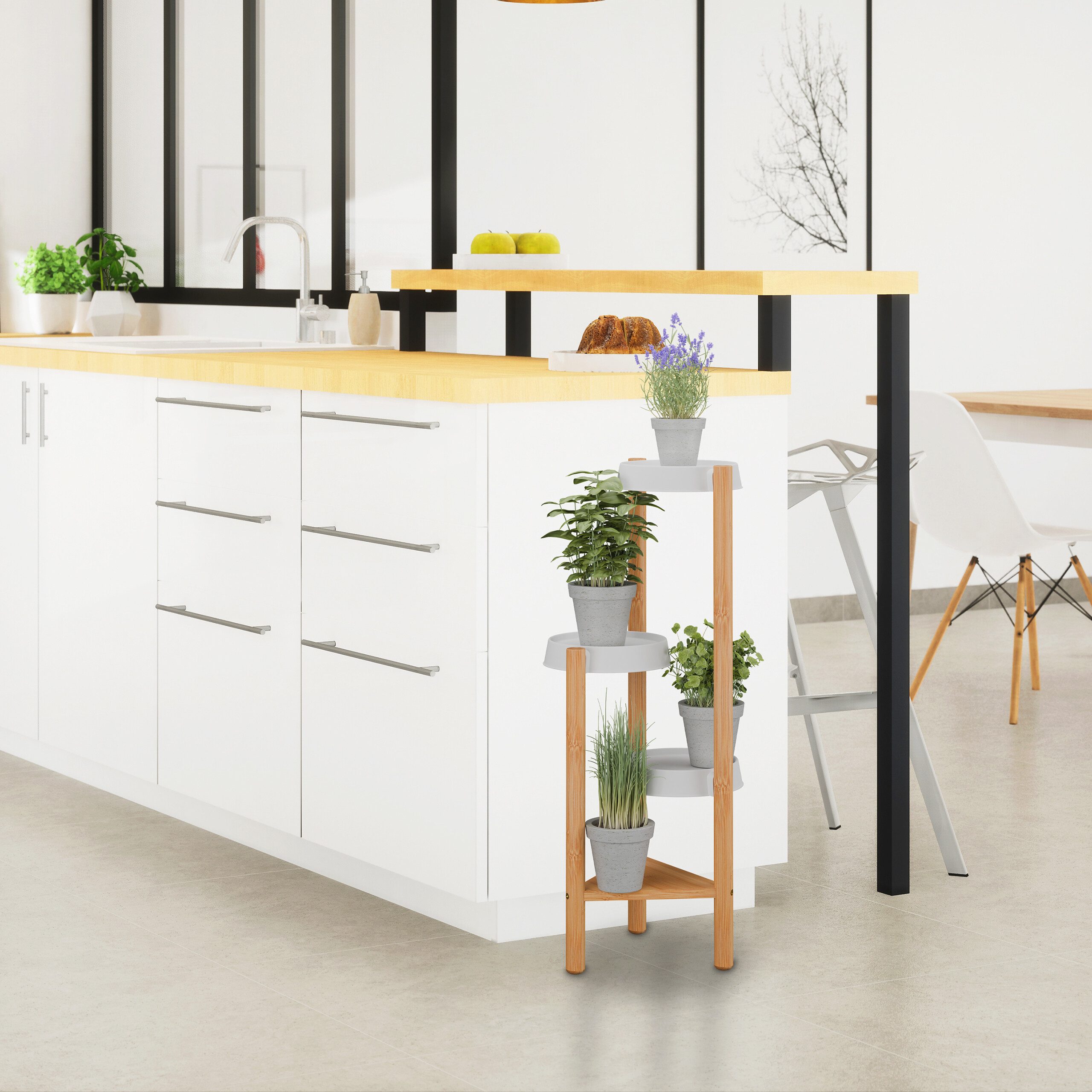 relaxdays Blumenständer Pflanzenständer Bambus & Kunststoff (1 St), natur günstig online kaufen