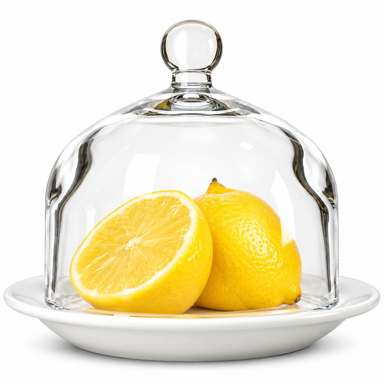 Sendez Käseglocke Glashaube mit Porzellanteller Glasglocke Zitronenglocke Dekoglocke,(2-tlg)