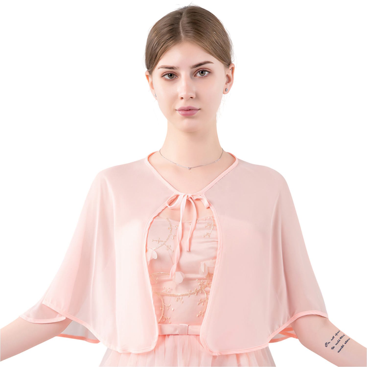 Refttenw Bolero Chiffon Bolero Damen Festlich Stola für Abendkleid, Sommer Strickjacke Brautjacke mit Band