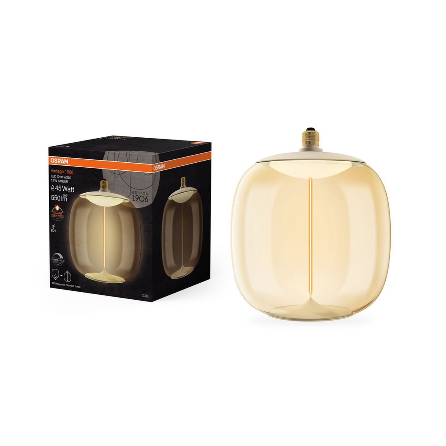 Licht-Erlebnisse LED-Leuchtmittel LAMP, E27, Warmweiß, XXL Lampe Ø 25 cm E27 1800 K 550 lm Bernstein ultra-warmweiß dimmbar