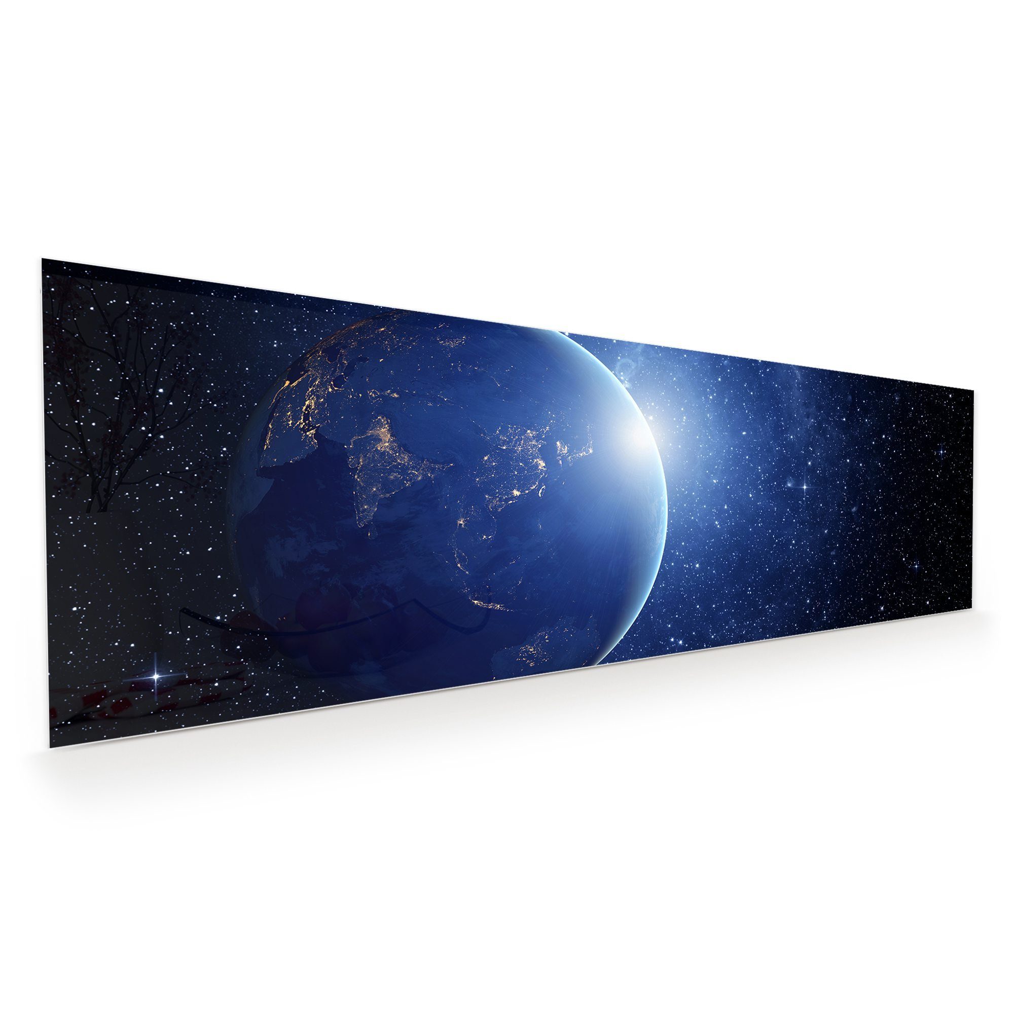 Primedeco Glasbild Wandbild Bild der Sterne und Planet mit Aufhängung, Weltall