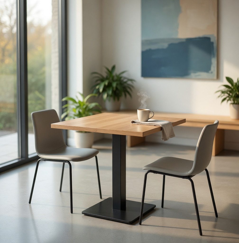 JVmoebel Couchtisch Tisch Quadrat 2 Personen Holzoptik Hellbuche Metallfuss Stabil, Made in Europa