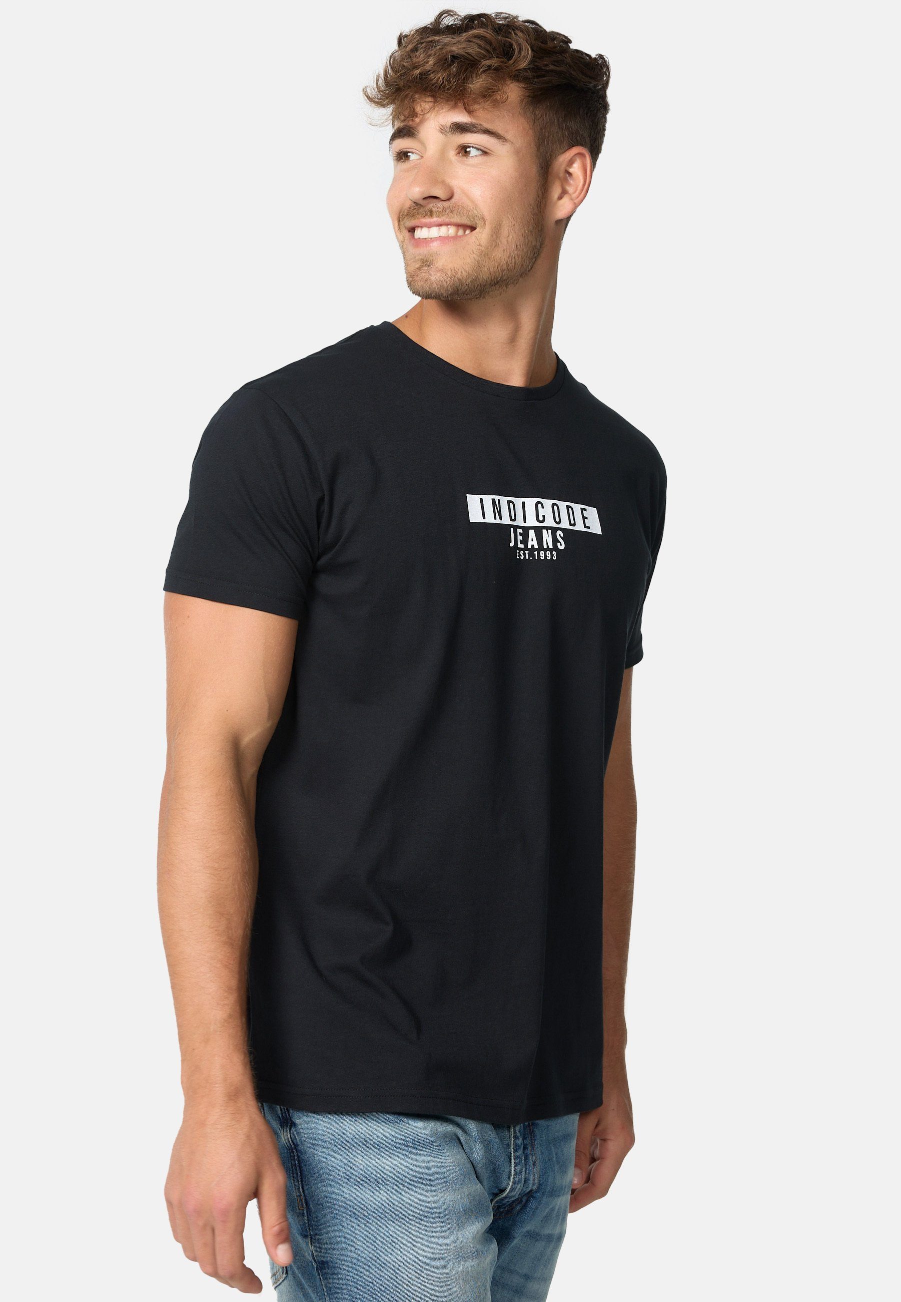 Indicode T-Shirt Herren INVegas Shirt Tee Herrenshirt mit Rundhals-Ausschnitt und Logoprint auf der Brust