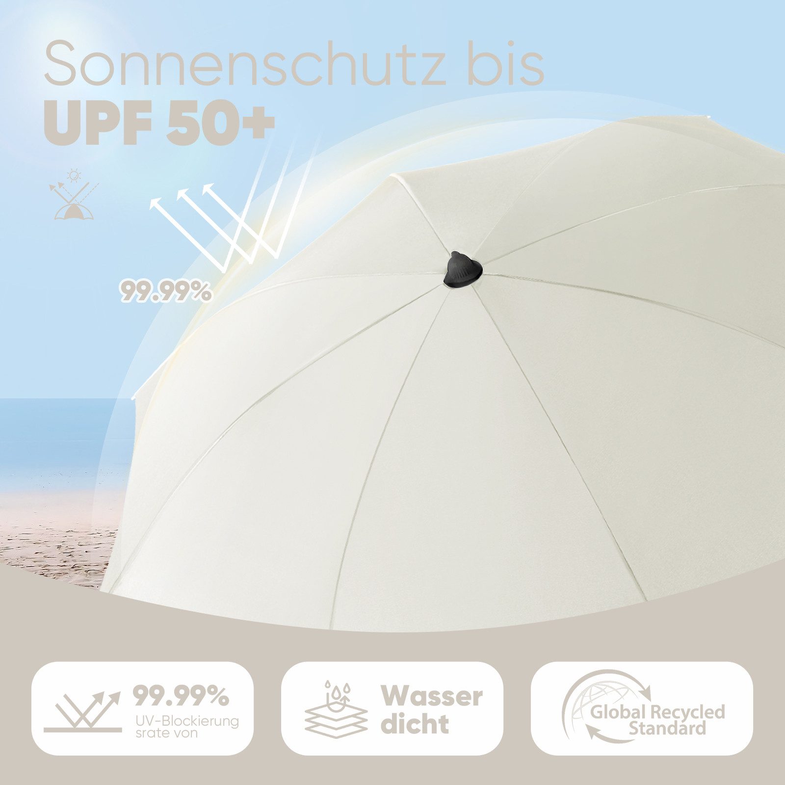 Sekey Sonnenschirm Ø180 cm Balkonschirm Terrassenschirm mit Schutzhülle und Bodenhülse, LxB: 180,00x180,00 cm, UV-Schutz 50+, höhenverstellbar, beidseitig um 30° knickbar