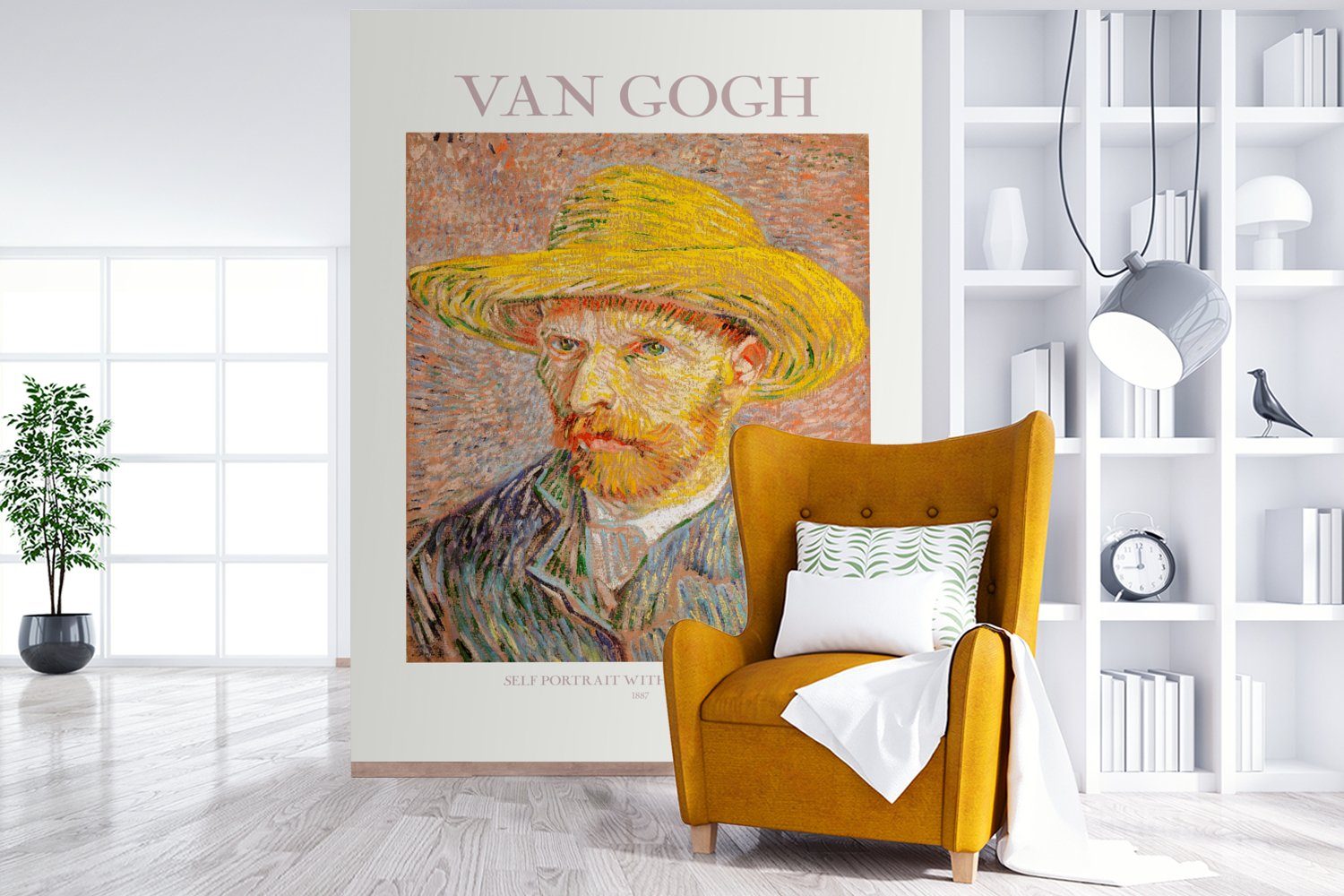 Fototapete St), - bedruckt, Wandtapete Gelb, Selbstporträt für - MuchoWow Gogh Tapete Wohnzimmer, - Gemälde Matt, Vinyl (4 Van Montagefertig