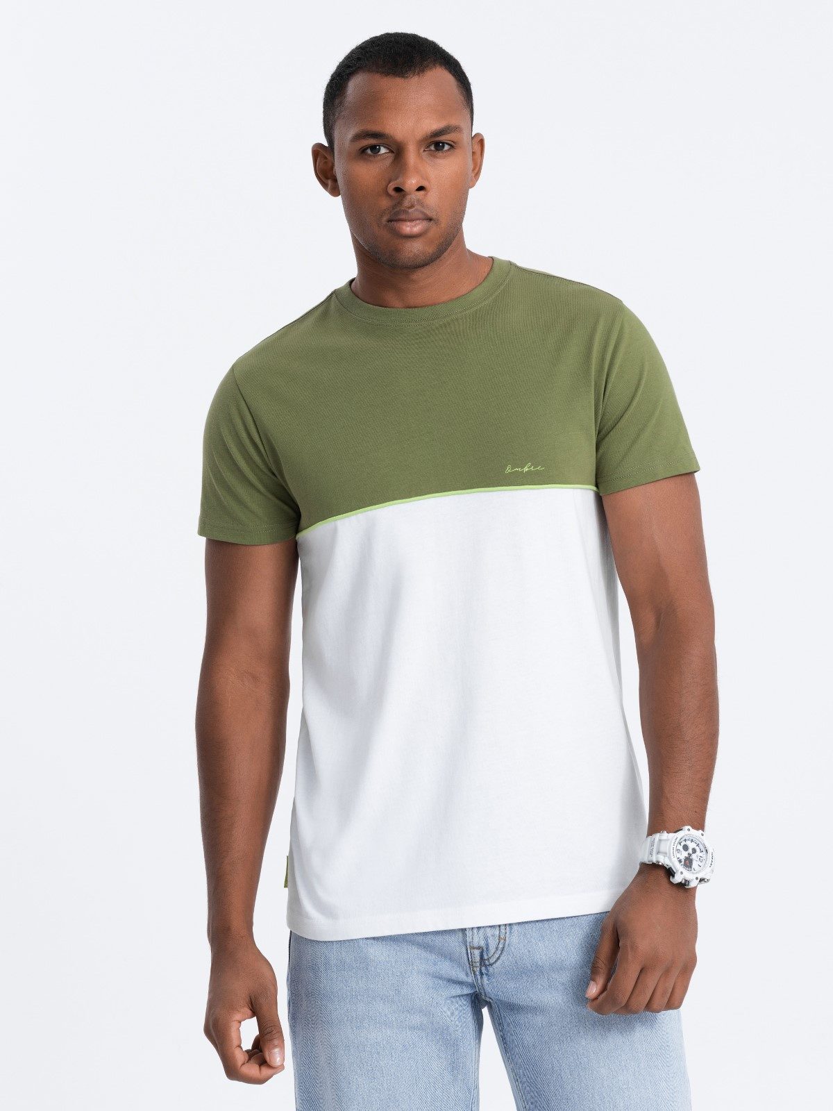 OMBRE T-Shirt Zweifarbiges Baumwoll-T-Shirt für Männer