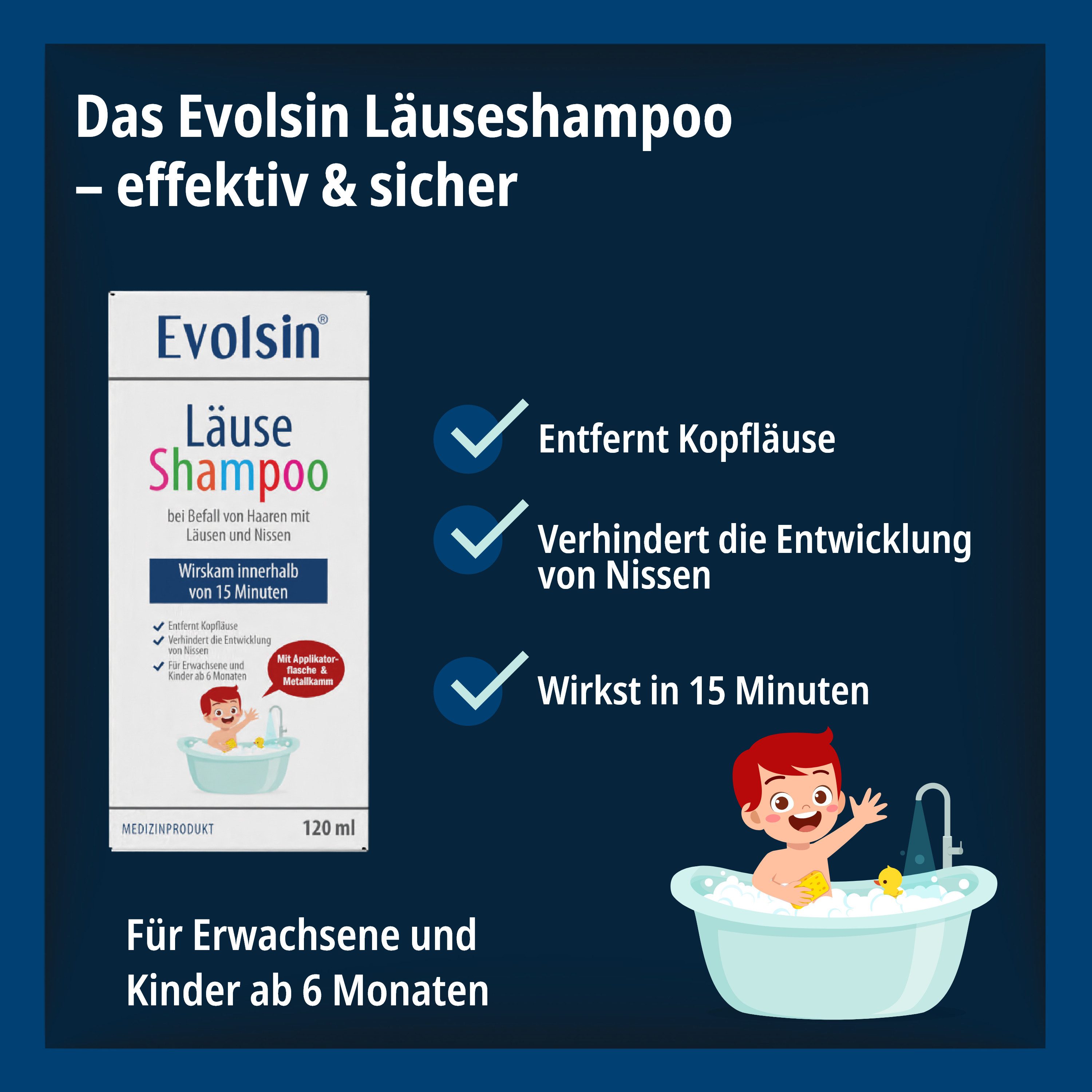 Evolsin Gelshampoo Läuseshampoo & Läusekamm für Erwachsene & Kinder ab 6 Monaten, Entfernt Kopfläuse