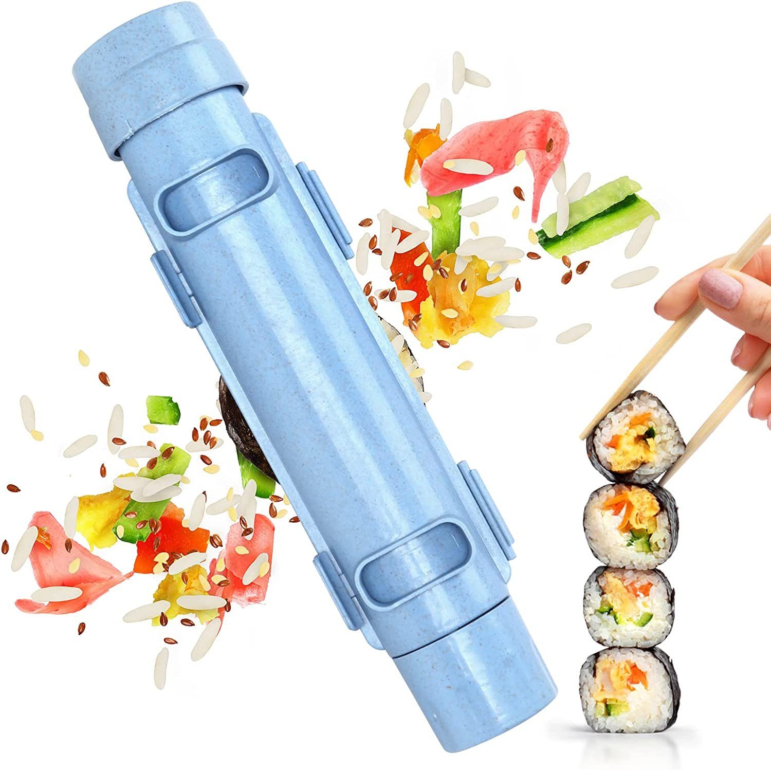NUODWELL Sushiteller Sushi-DIY-Maschine, Sushi-Bazooka, gemeinsame Zubereitungswerkzeuge Blau