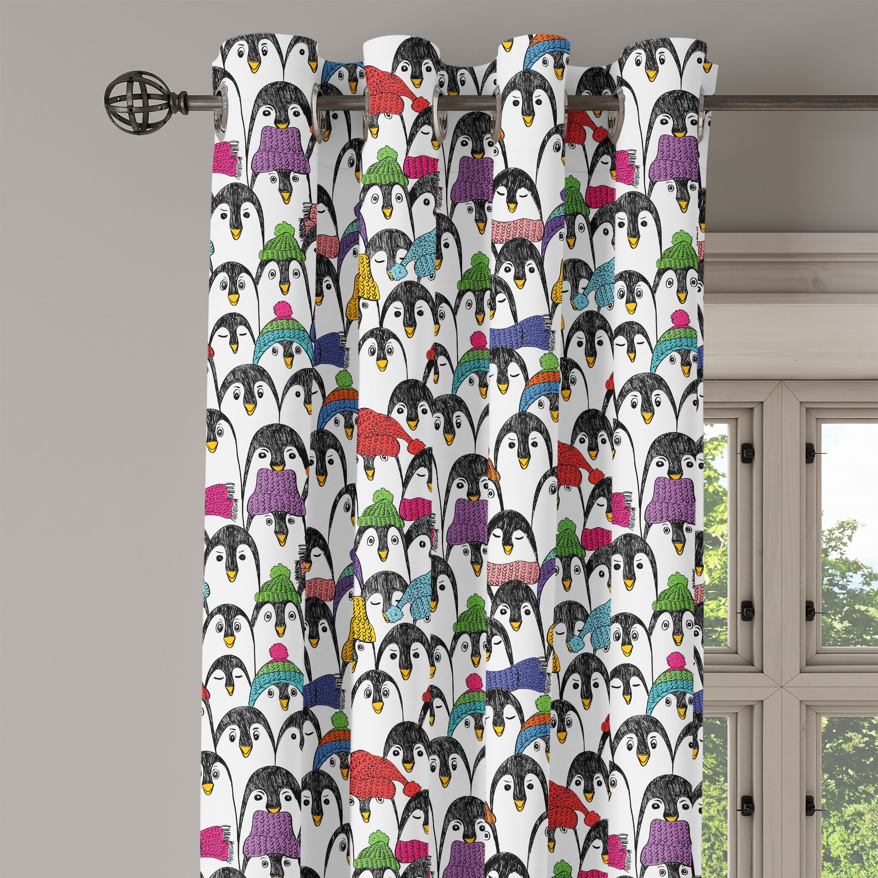 Schlafzimmer 2-Panel-Fenstervorhänge Pinguin Winter-Cartoon-Tier für Dekorative Abakuhaus, Wohnzimmer, Gardine