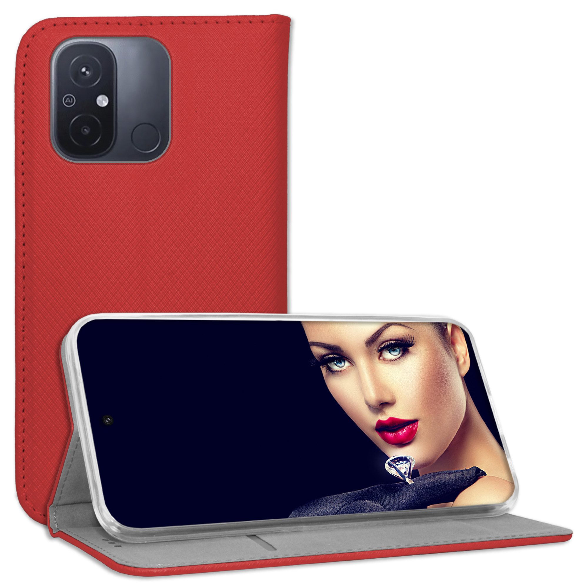 mtb more energy Smartphone-Hülle Smart Magnet für Xiaomi Redmi 12C, Rot, Bookstyle Klapphülle Cover Wallet Case aus Kunstleder