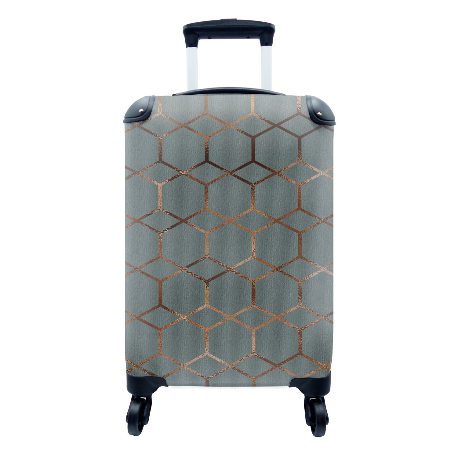 MuchoWow Handgepäckkoffer Muster - Blau - Bronze, 4 Rollen, Reisetasche mit rollen, Handgepäck für Ferien, Trolley, Reisekoffer