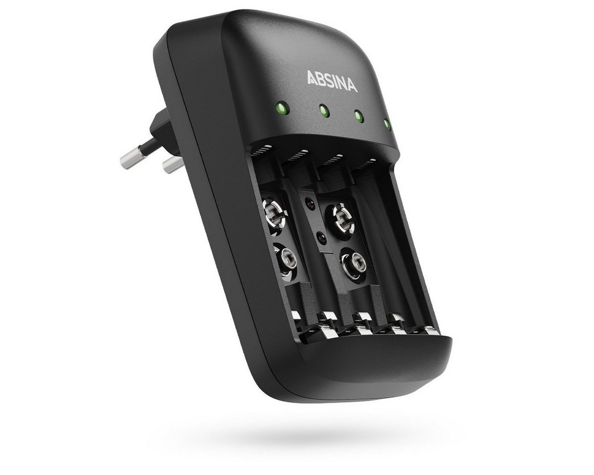 ABSINA X4 Akkuladegerät für AA, AAA & 9V - Batterieladegerät für NiMH Akkus Rundzellen-Lader (1-tlg)