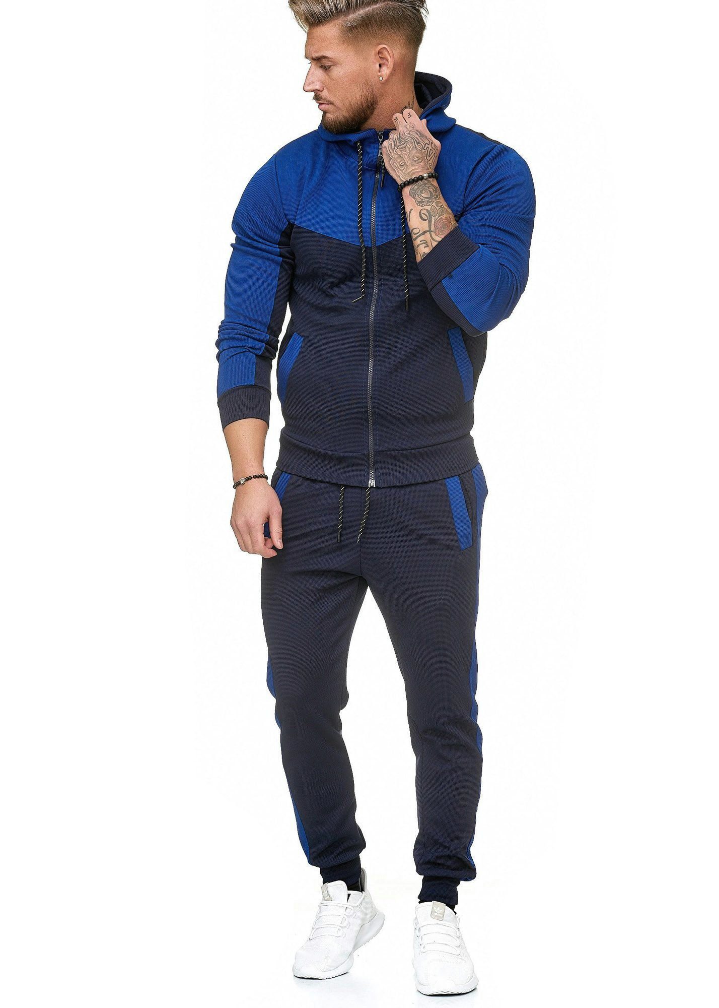 L.gonline Freizeitanzug Herren Trainingsanzug, Jogginganzug mit Kapuzenjacke 0986 (Kapuzenjacke mit Reißverschluss, Hose, 2-tlg), Fitness Freizeit Casual