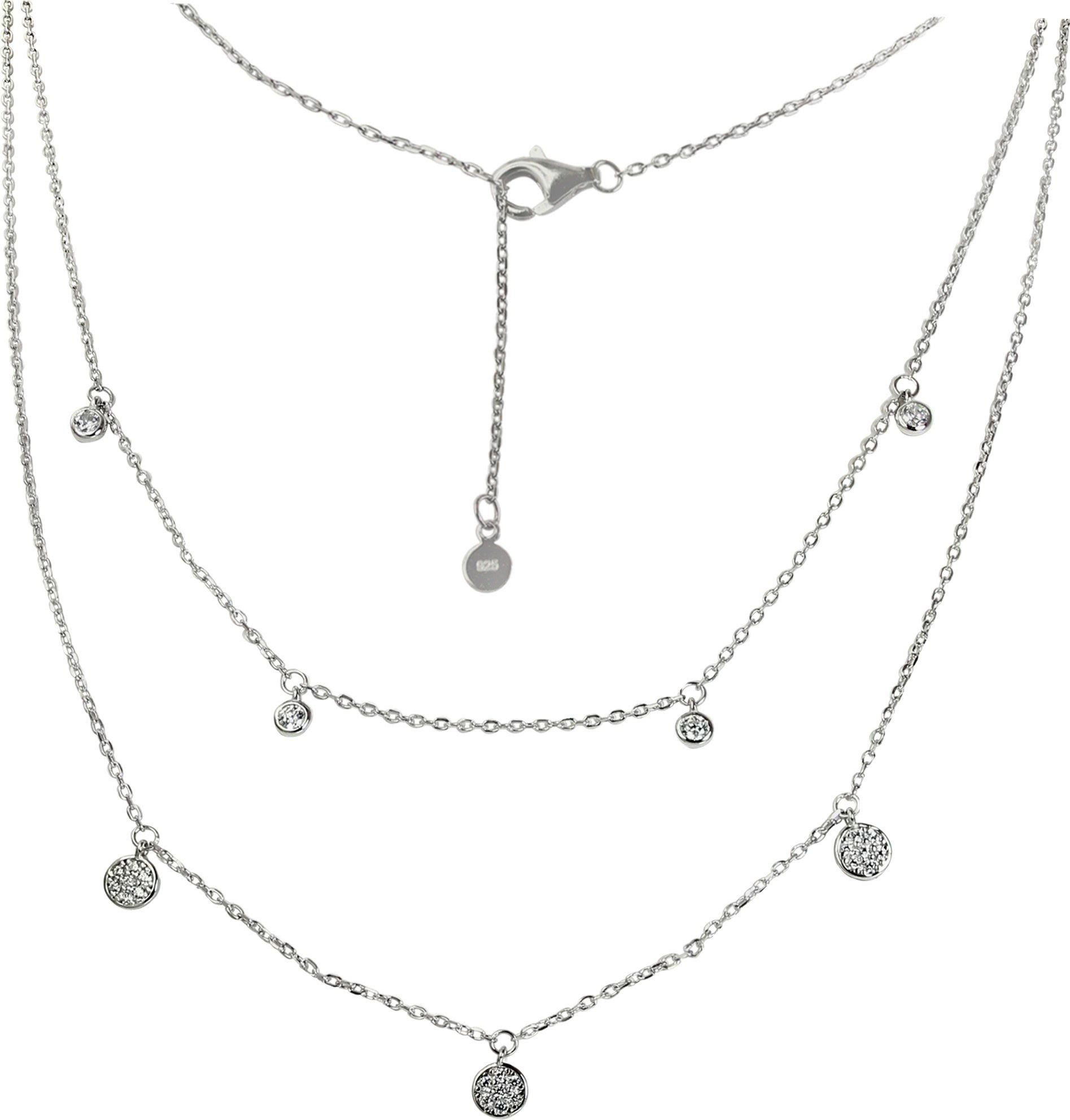 SilberDream Silberkette SilberDream 2er Layer Halskette Zirkonia (Halskette), Halsketten (2er Layer) ca. 47cm, 925 Sterling Silber, Farbe: silber
