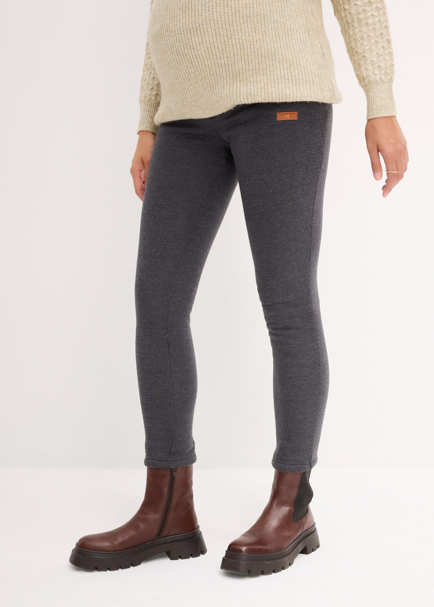 bonprix Umstandsleggings mit hellem Teddyfleece gefüttert, Skinny Fit, mit breitem Jerseybund