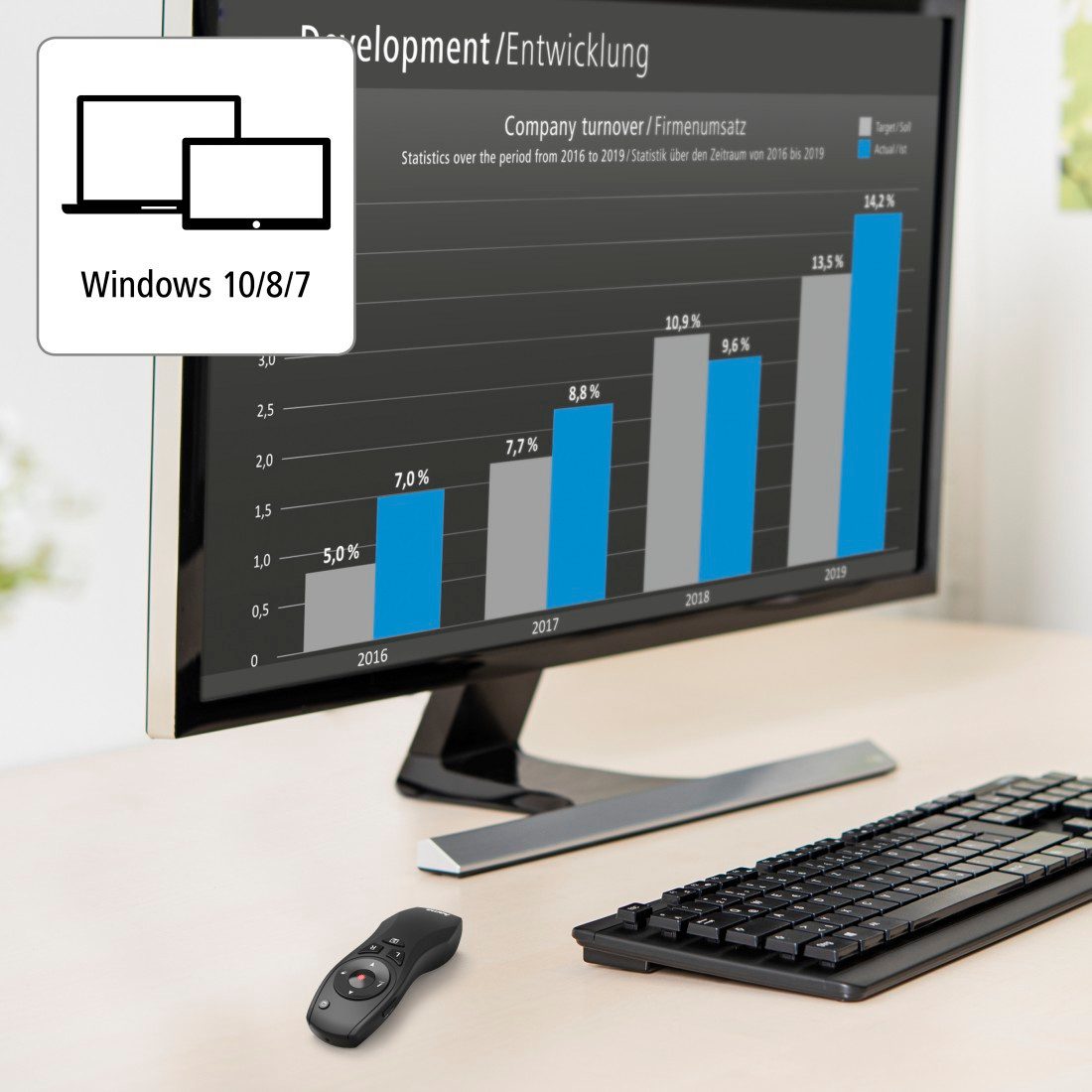 Hama Wireless-Laser Presenter 6in1, 15 m Reichweite, Laserpointer Fernbedienung (Air-Maus-Funktion, Batteriebetrieb, Smart-Link, Digital Ink)