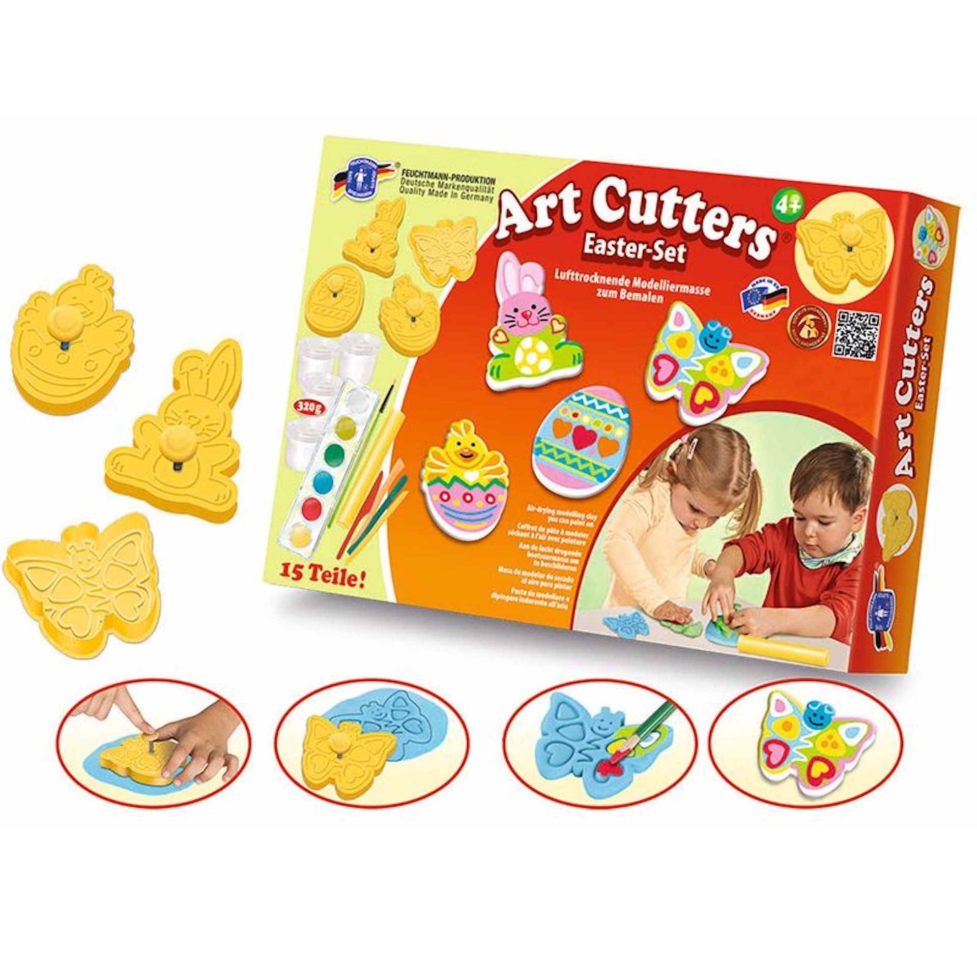 Feuchtmann Knete FEUCHTMANN Easter-Set mit Relief Ausstechförmchen Basteln Kneten