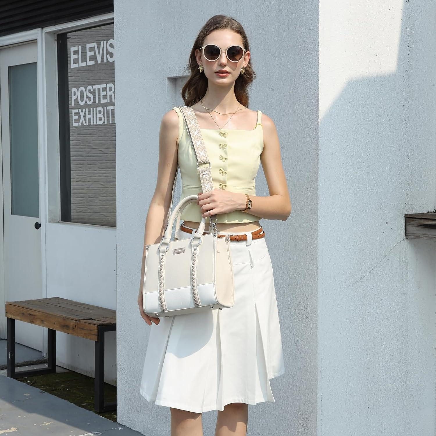 LuxusKollektion Henkeltasche Handtasche Damen Henkeltasche Innentaschen Lychee 4-2 Beige