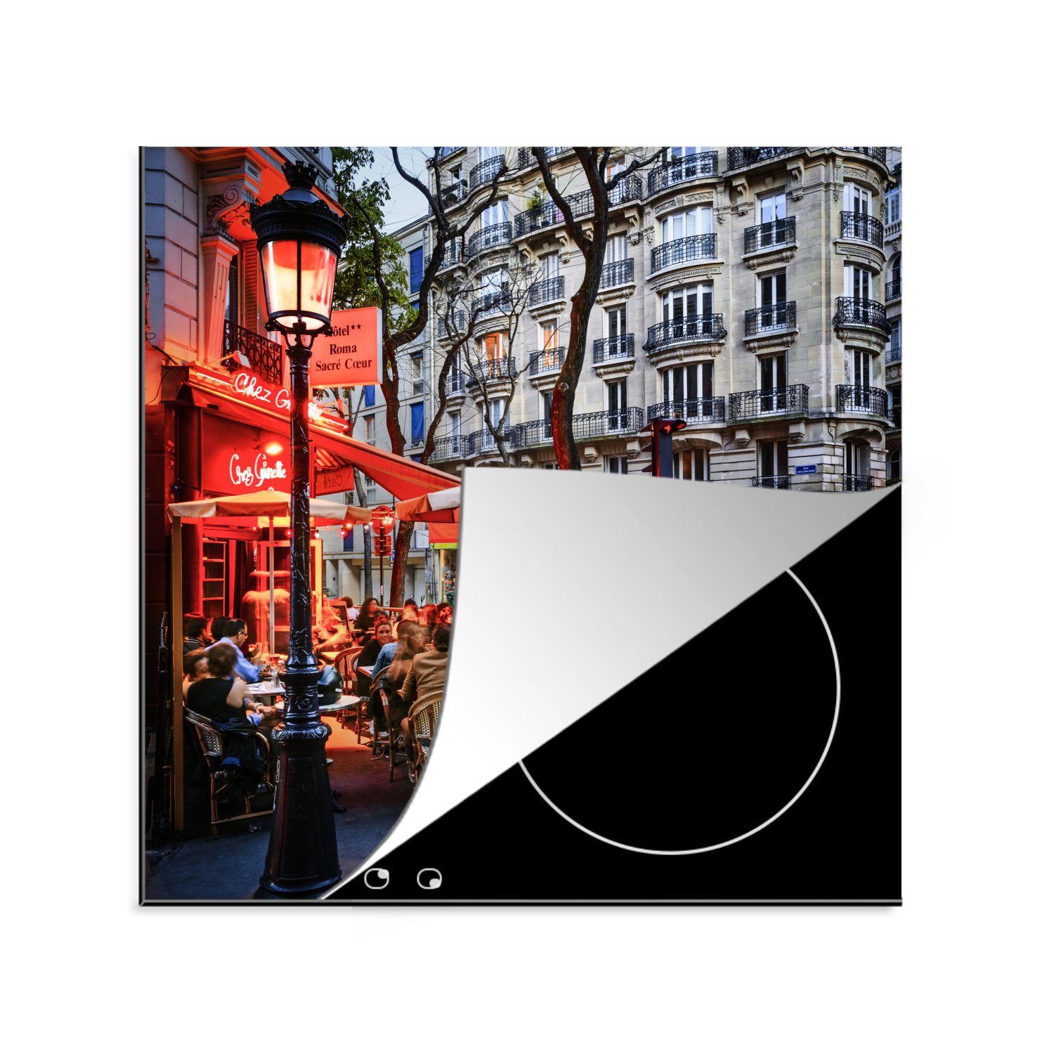 in 78x78 Paris, Arbeitsplatte Ceranfeldabdeckung, küche Frankreich, Terrasse beleuchtete Rot für MuchoWow (1 cm, Herdblende-/Abdeckplatte tlg), Vinyl,