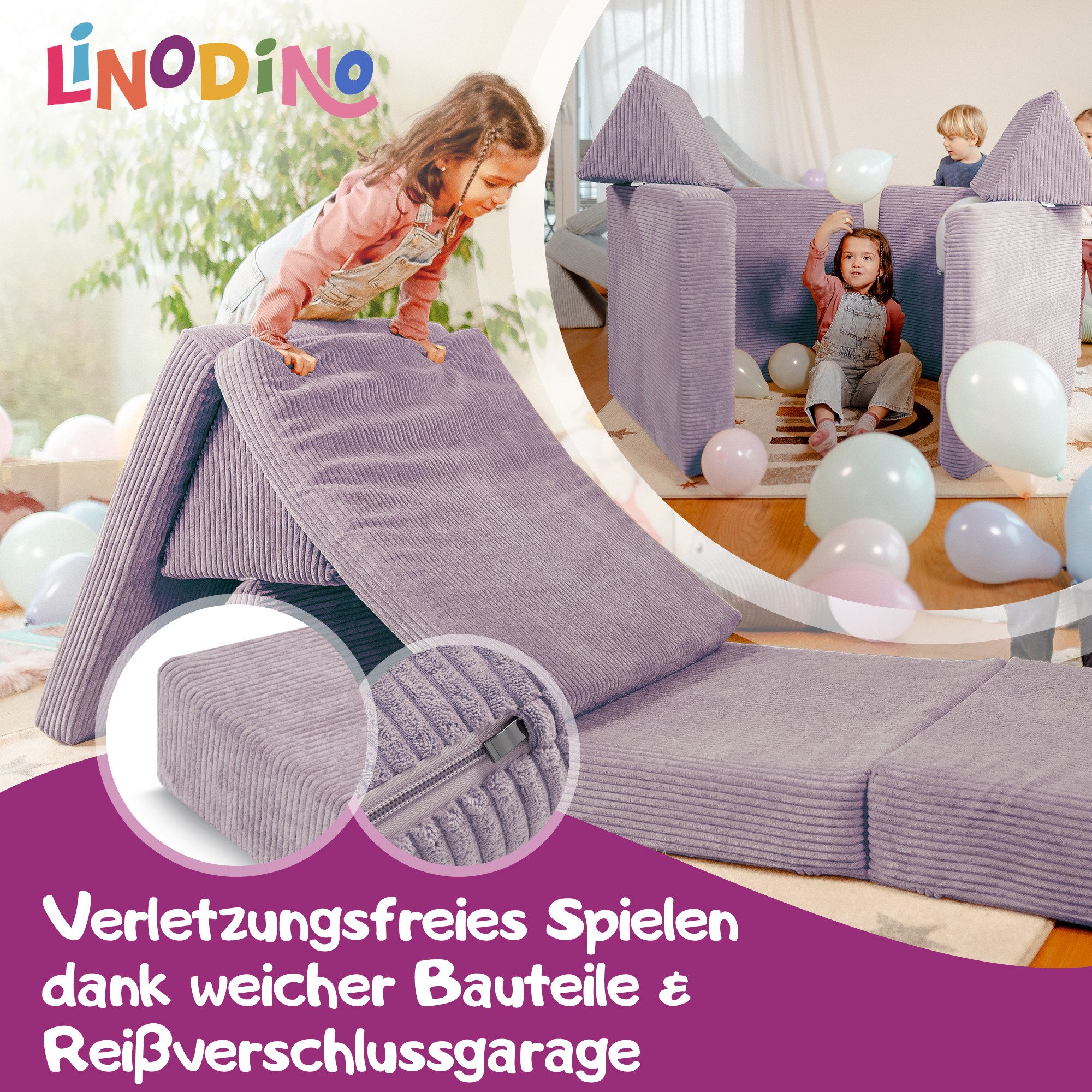 Linodino Kindersofa Spielsofa I aus Schaumstoff Bausteine I Spielcouch für Kinder, 3 Jahre Garantie