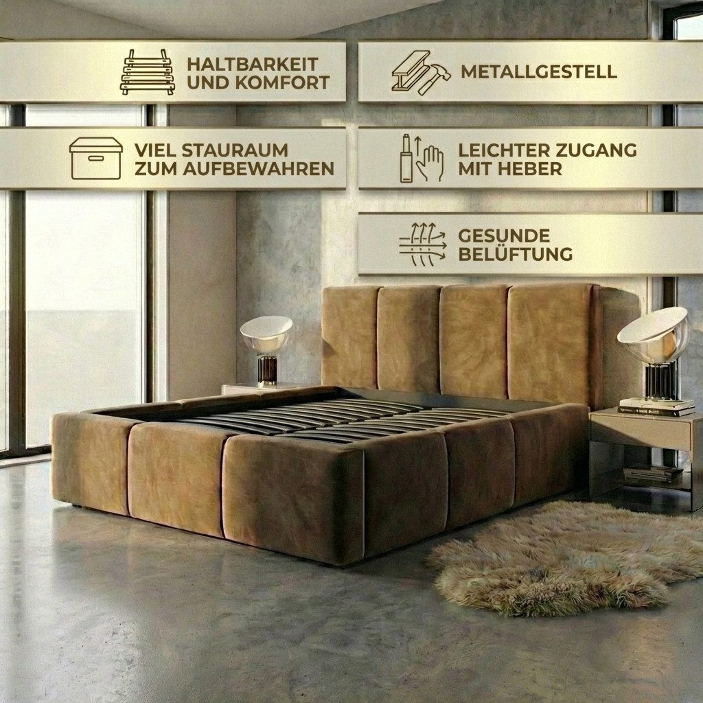 A&J MöbelLand GmbH Polsterbett STARK mit Matratze, Lattenrost und Bettkasten. (Bett mit Kopfteil. Matratze und Lattenrost Inclusive! Bettkasten mit großem Staur – Bild 5 von 5