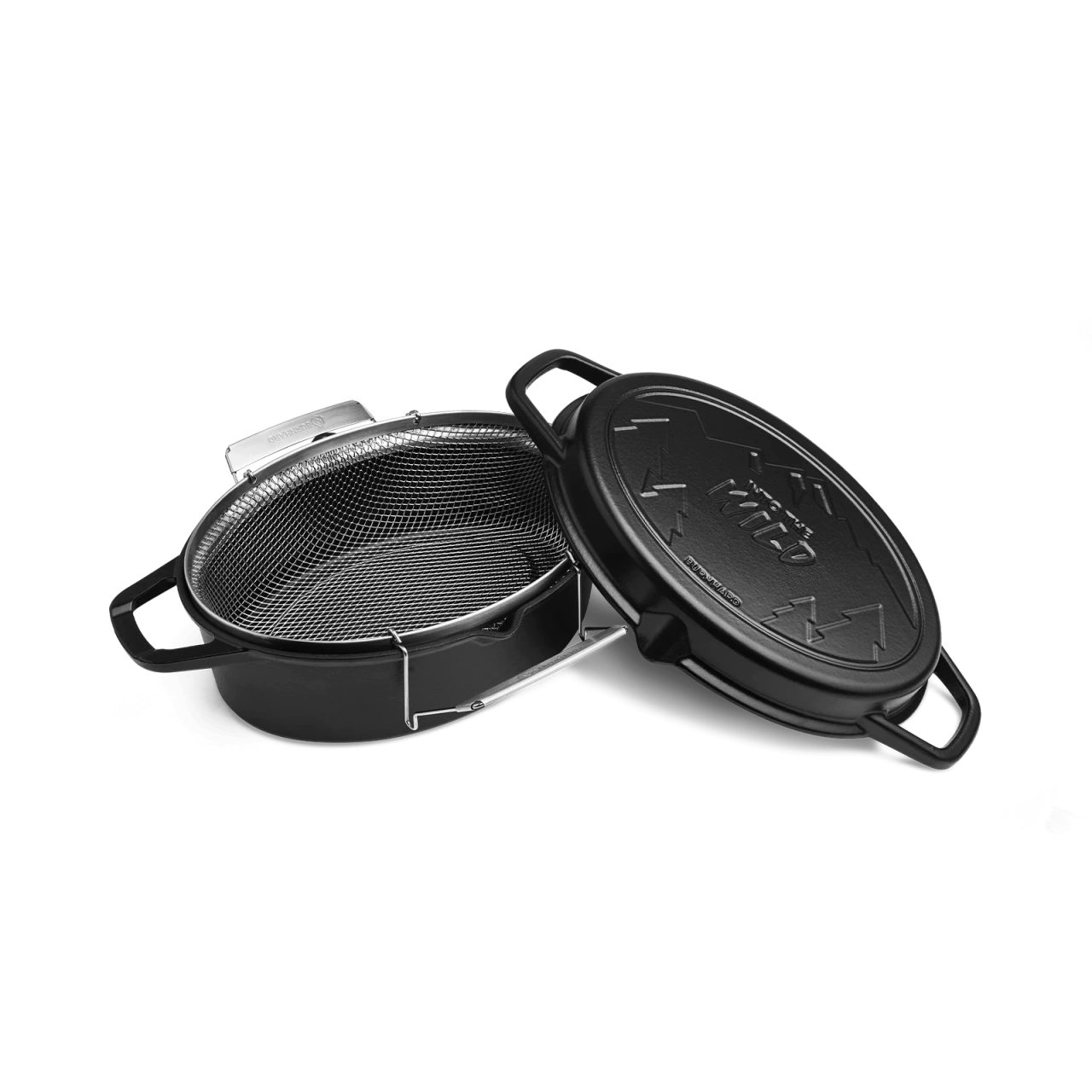 BURNHARD® Grilltopf Gusseisenbräter mit Frittierkorb, Gusseisen, Bräter mit Frittierkorb aus Edelstahl 7,5 L