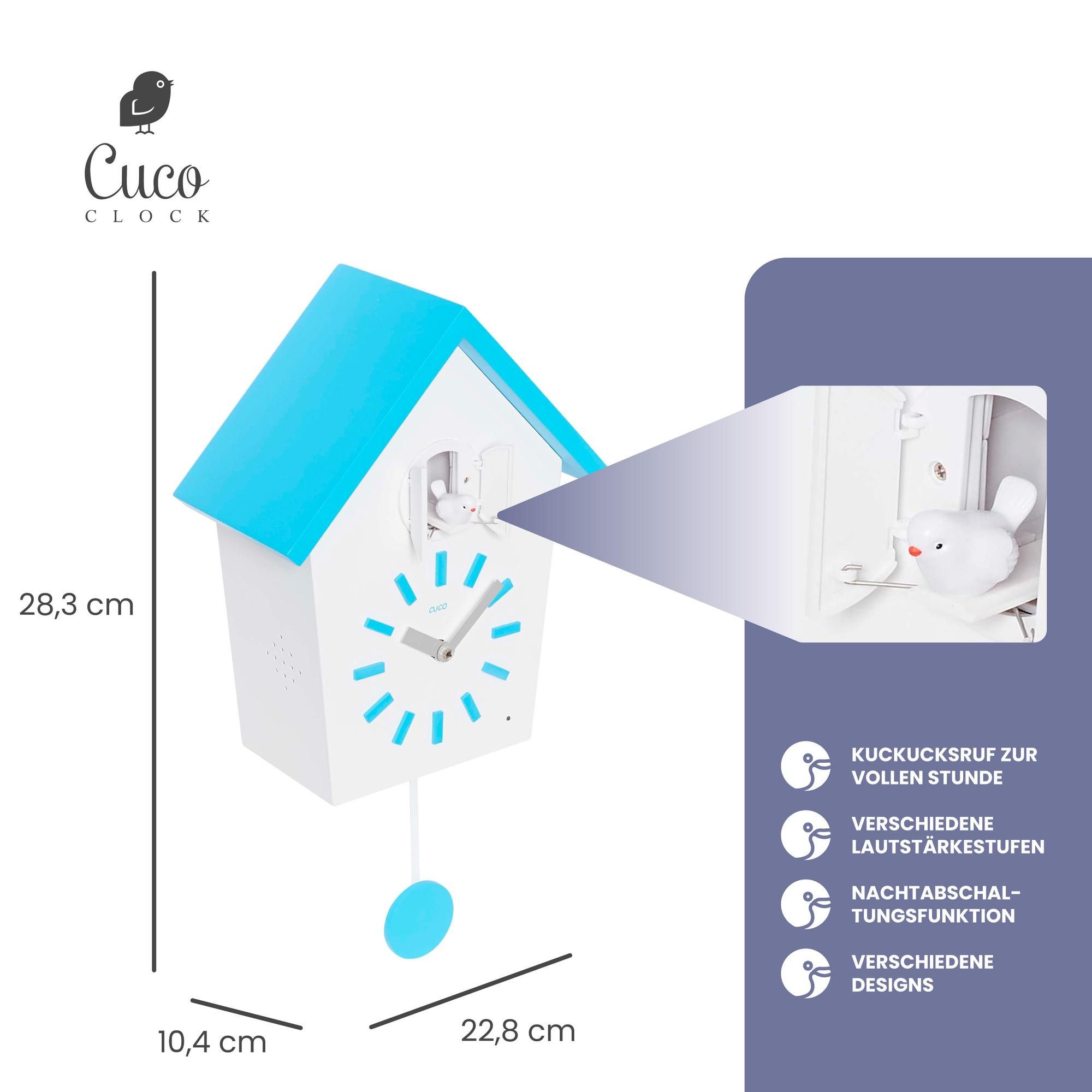 Cuco Clock Wanduhr Kuckucksuhr BAUERNHAUS, Pendeluhr Wanduhr, Moderne Schwarzwalduhr (28,3 × 22,8 × 10,4cm, mit Nachtruhefunktion, Vogelgezwitscher)
