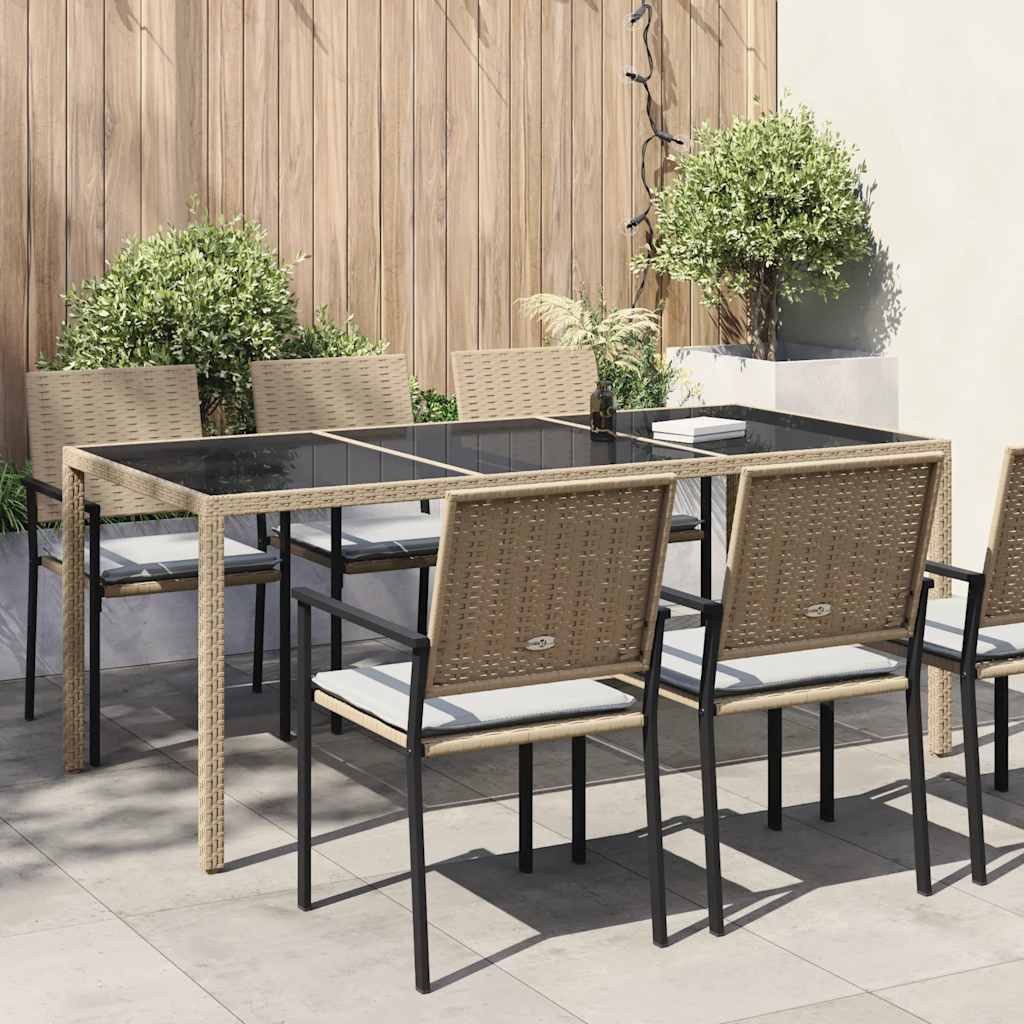 furnicato Gartentisch Beige 190x90x75 cm Gehärtetes Glas und Poly Rattan (1-St)