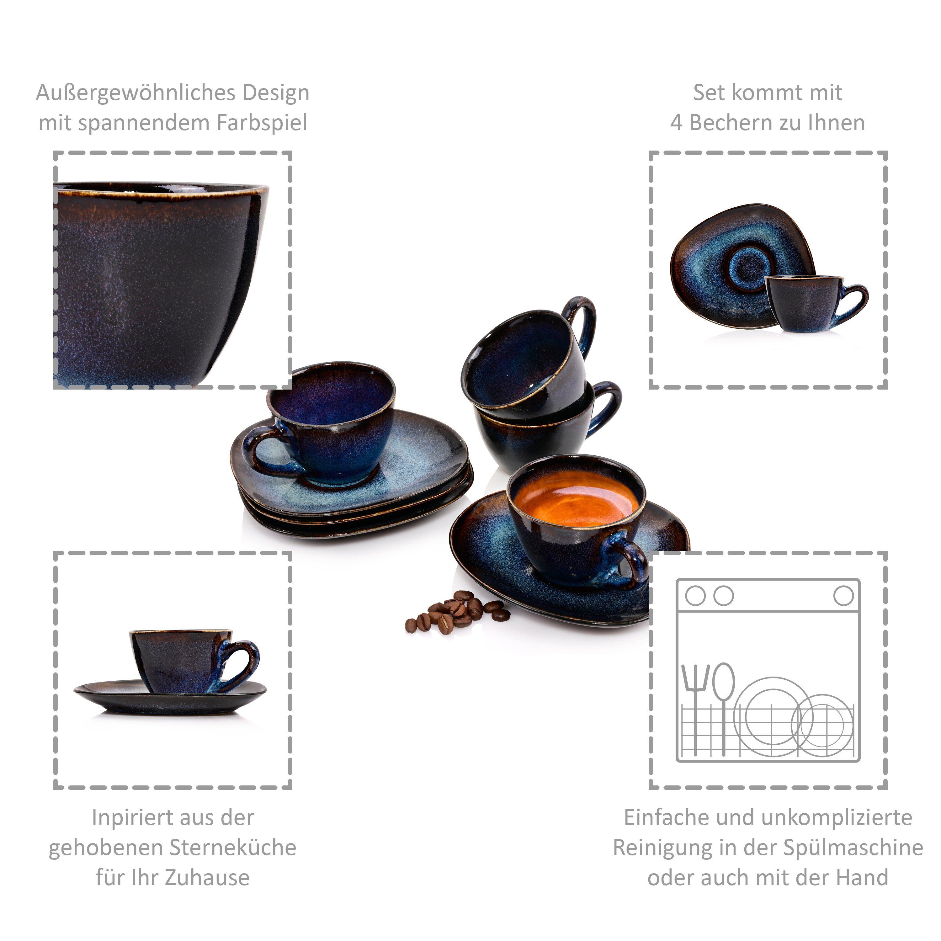 SÄNGER Espressotasse Tokio, Steingut, Blau Schwarz, Handmade, Premium Collection