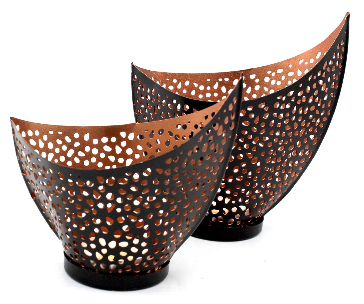 LB H&F Lilienburg Teelichthalter 2er SET Kerzenhalter Kerzenständer Tischdeko Teelichtschale Kerzenset (Design Scandi Hygge SET Deko Wohnzimmer Schlafzimmer Vintage Landhaus edel modern, Kerzenschale Windlicht Windlichthalter Orient orientalisch), Teelichthalter Dekoration Metall schwarz gold kupfer Geschenkset