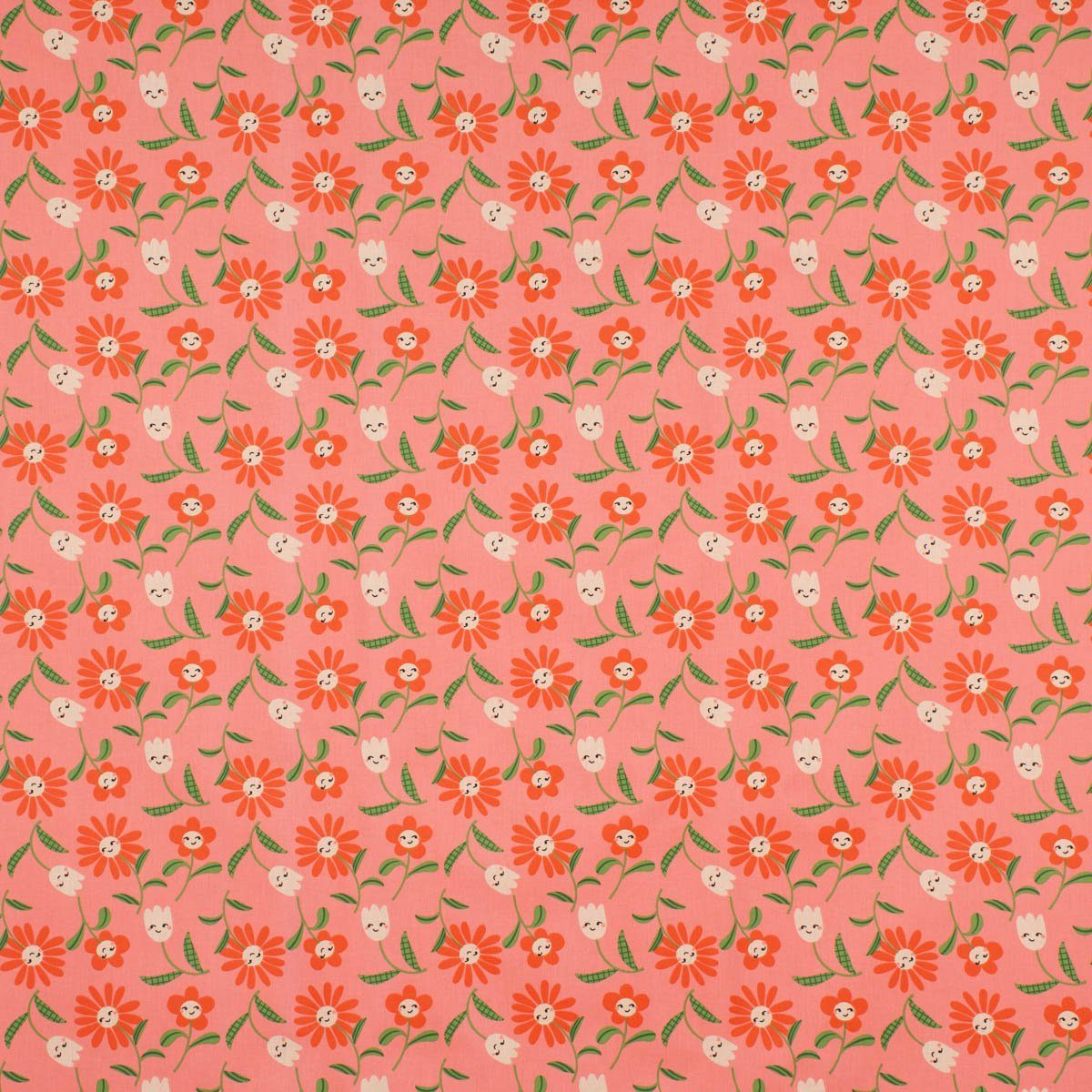 SCHÖNER LEBEN. Stoff Tischdeckenstoff besch. Baumwolle Enduit fröhliche Gesichter rosa 1,45, abwaschbar