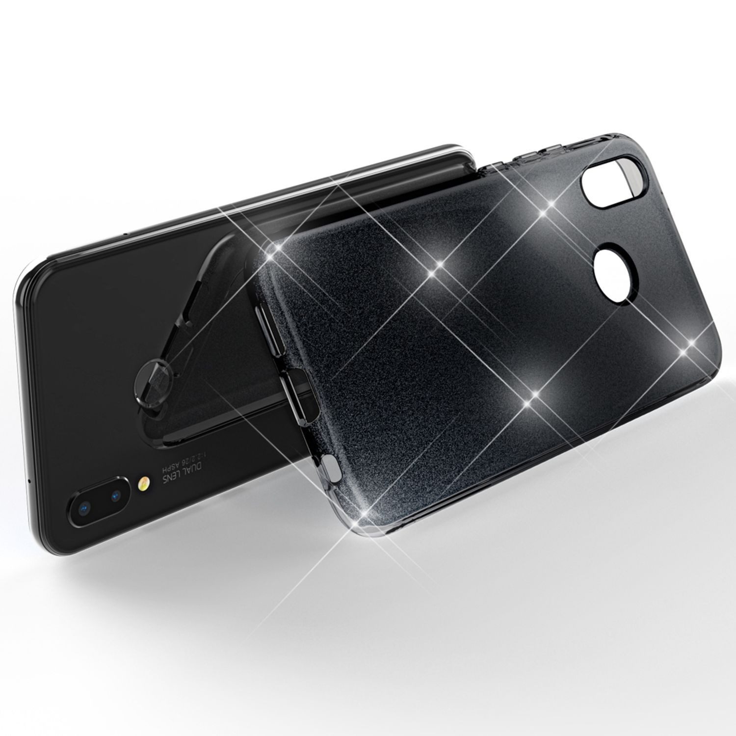 Nalia Smartphone-Hülle Huawei P20 Lite 14,7 cm (5,8 Zoll), Glitzer Silikon Hülle / Verstärkte Innenseite / Glänzende Schutzhülle