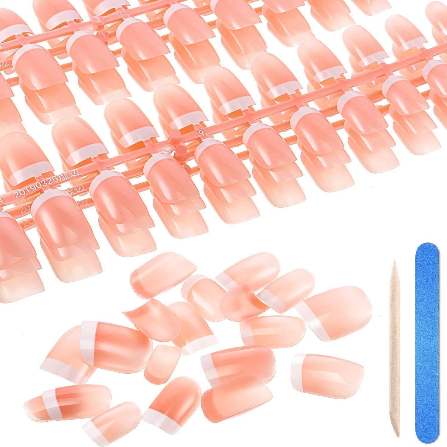 LuxusKollektion Kunstfingernägel Nagelspitze 360er Set 12 Größen Full Cover mit Feile Stick Rosa Weiß