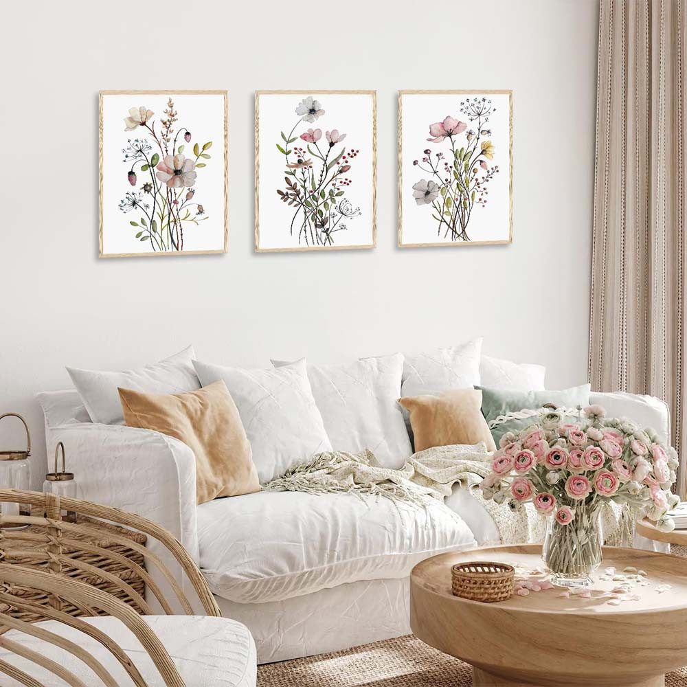 trends for living Wandbild 3 Stück Wandbilder Blumen Schlafzimmer Wohnzimme günstig online kaufen