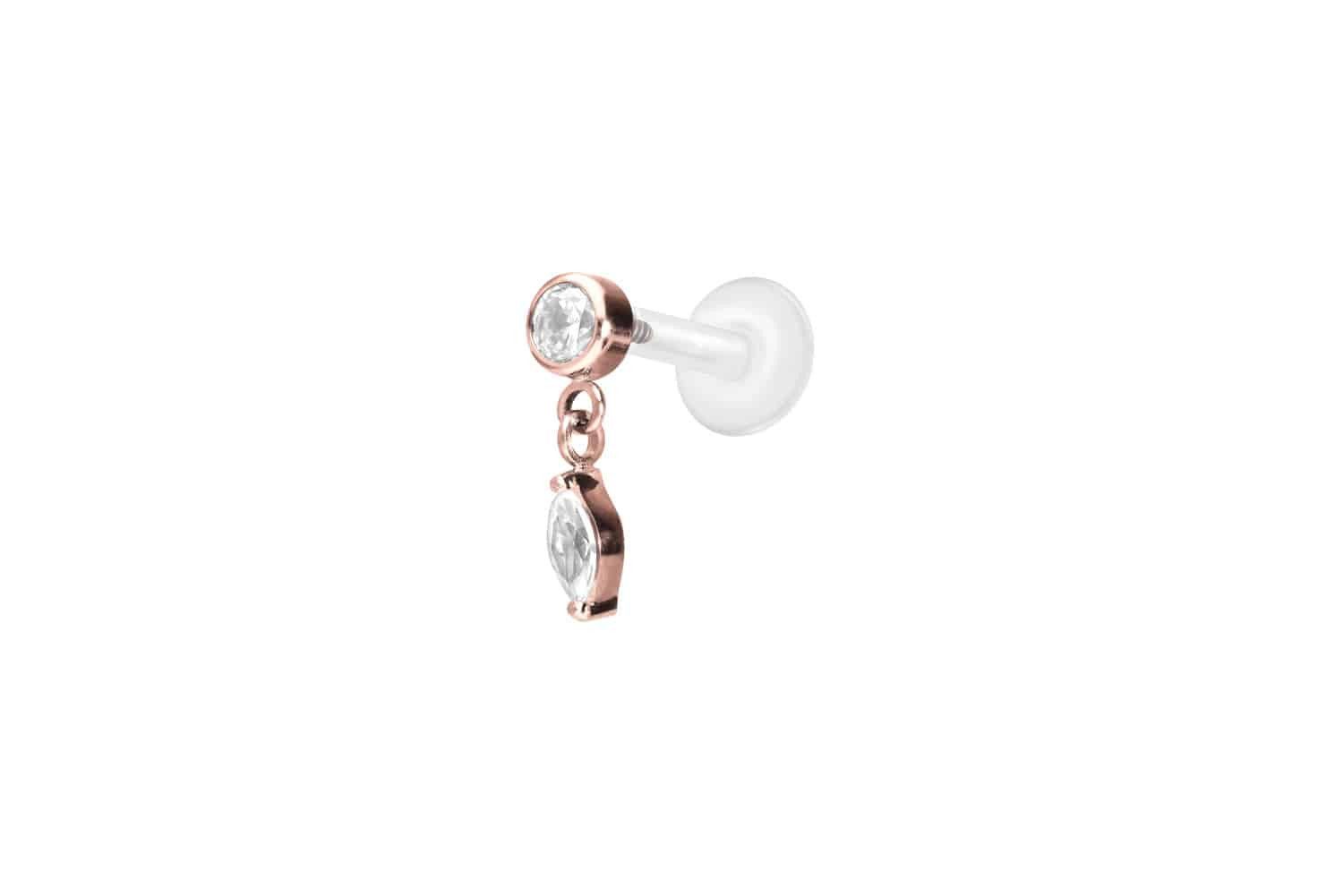 Piercing-Set PTFE Labret mit Innengewinde + Titan-Aufsatz KRISTALL +