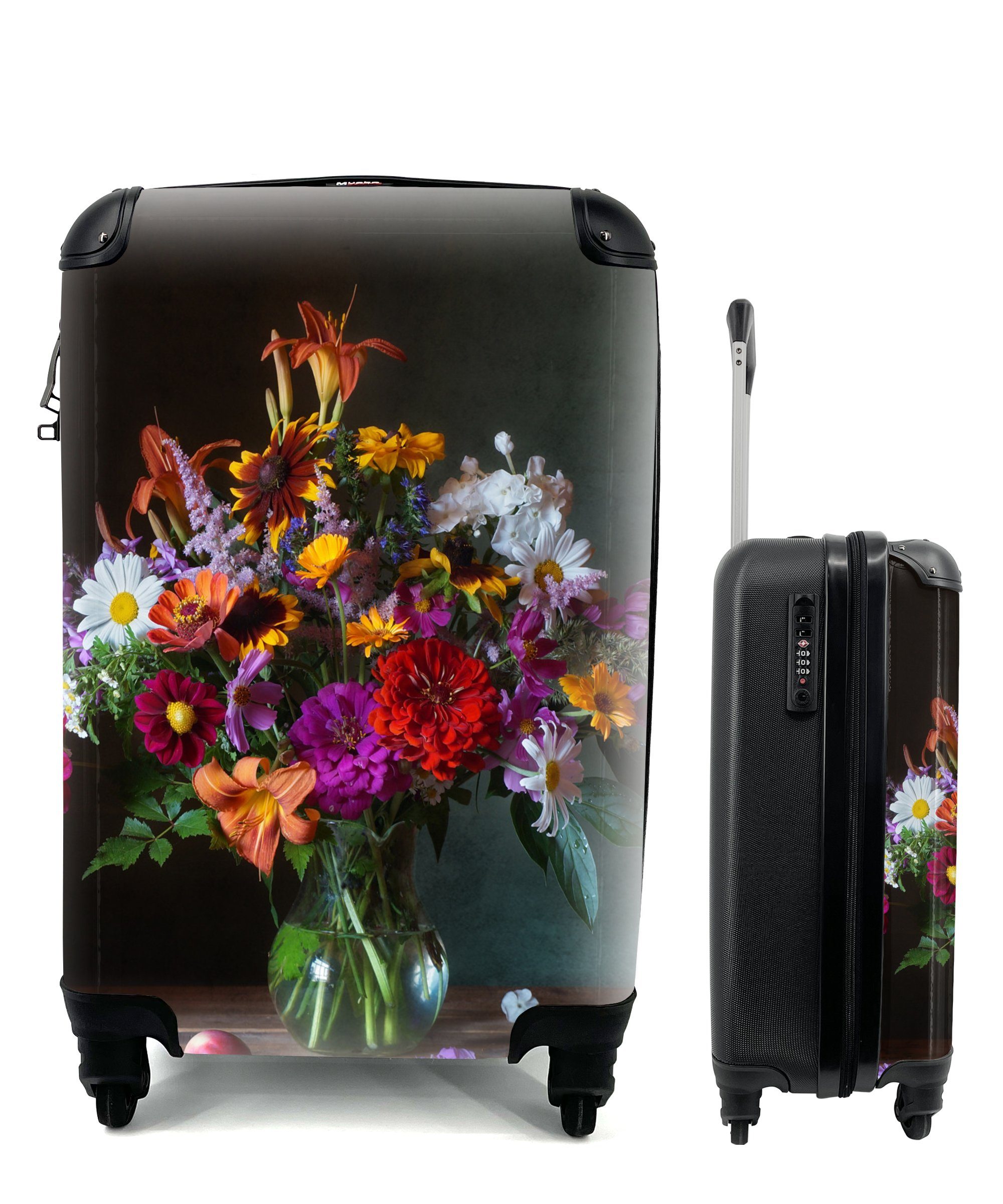 MuchoWow Handgepäckkoffer Farben rollen, für Trolley, Blumen Handgepäck - Rollen, 4 mit Stilleben, - Reisetasche Reisekoffer Ferien