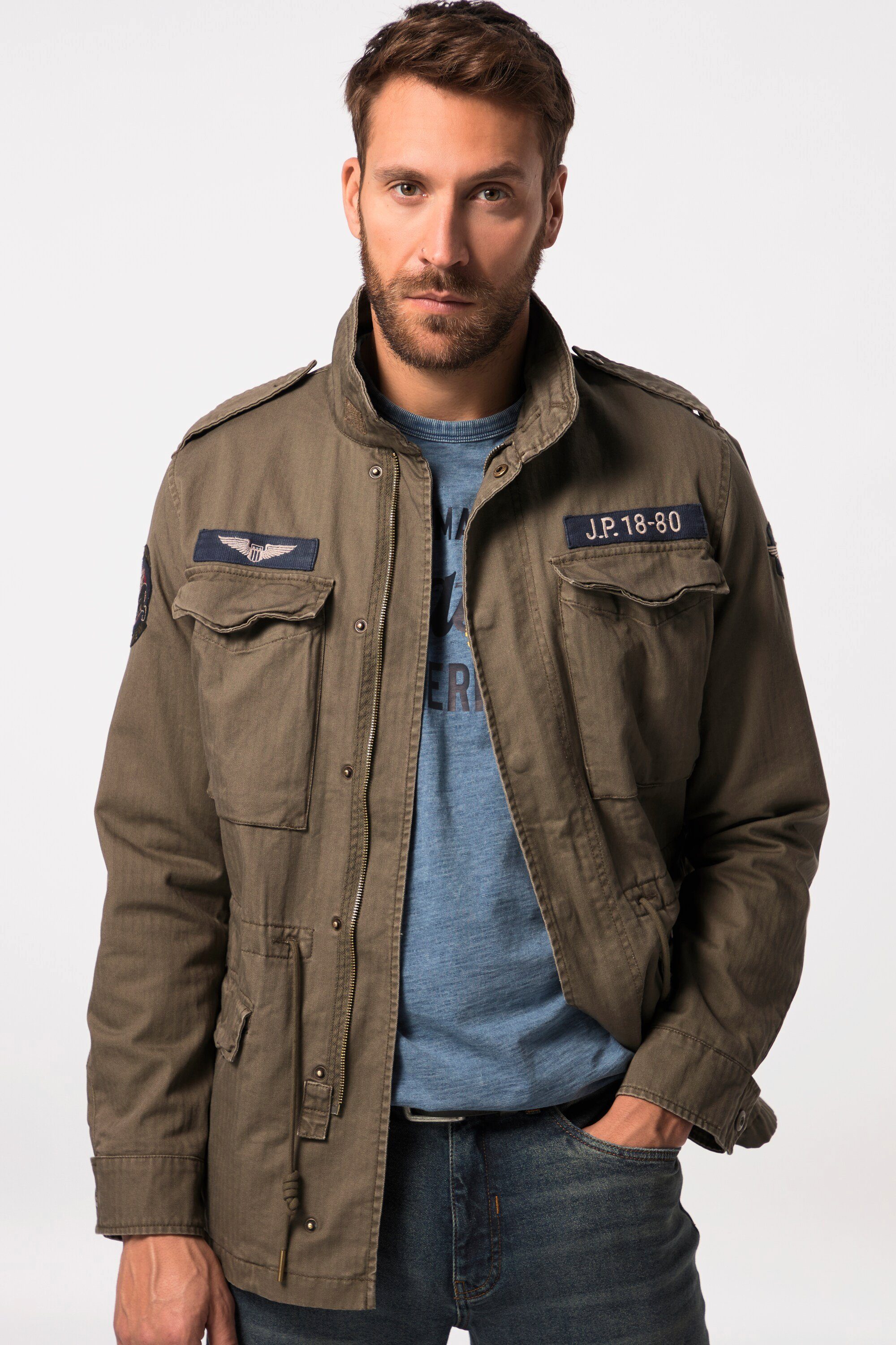 JP1880 Funktionsjacke Fieldjacket Baumwolljacke Badges Vintage Look