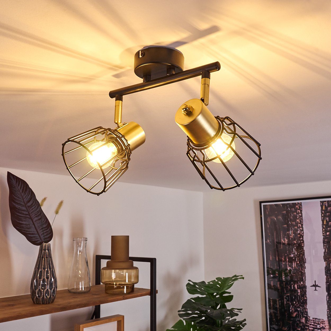 Deckenlampe, Metall E14, Zimmerlampe Leuchtmittel, aus in »Mure« Schwarz/Gold, sind Leuchtenköpfe Deckenleuchte ohne dreh-/schwenkbar hofstein