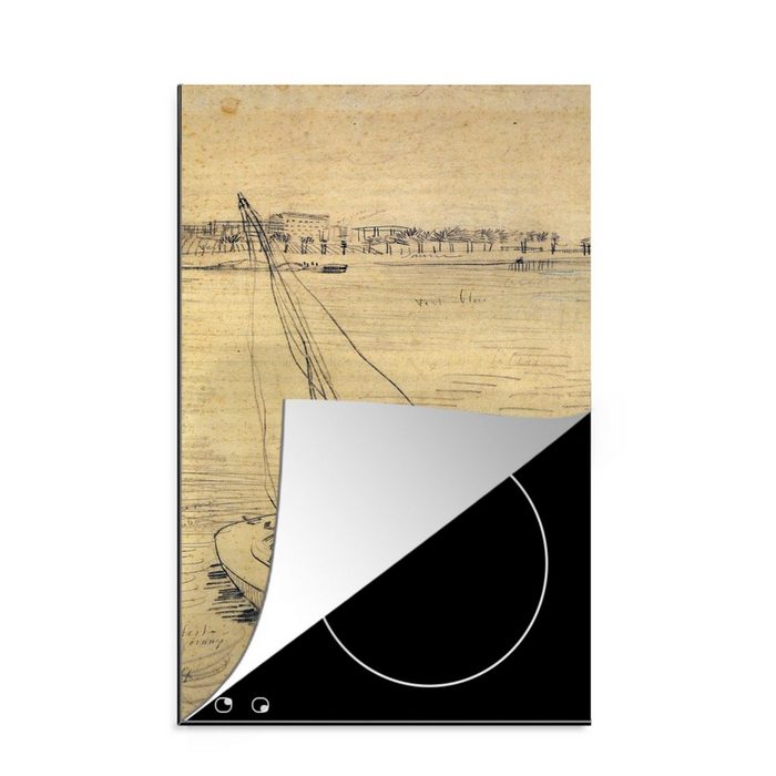 MuchoWow Herdblende-/Abdeckplatte Segelboot auf der Seine bei Asnières - Vincent van Gogh Vinyl (1 tlg) Küchen Dekoration für Induktionsherd Induktionskochfeld