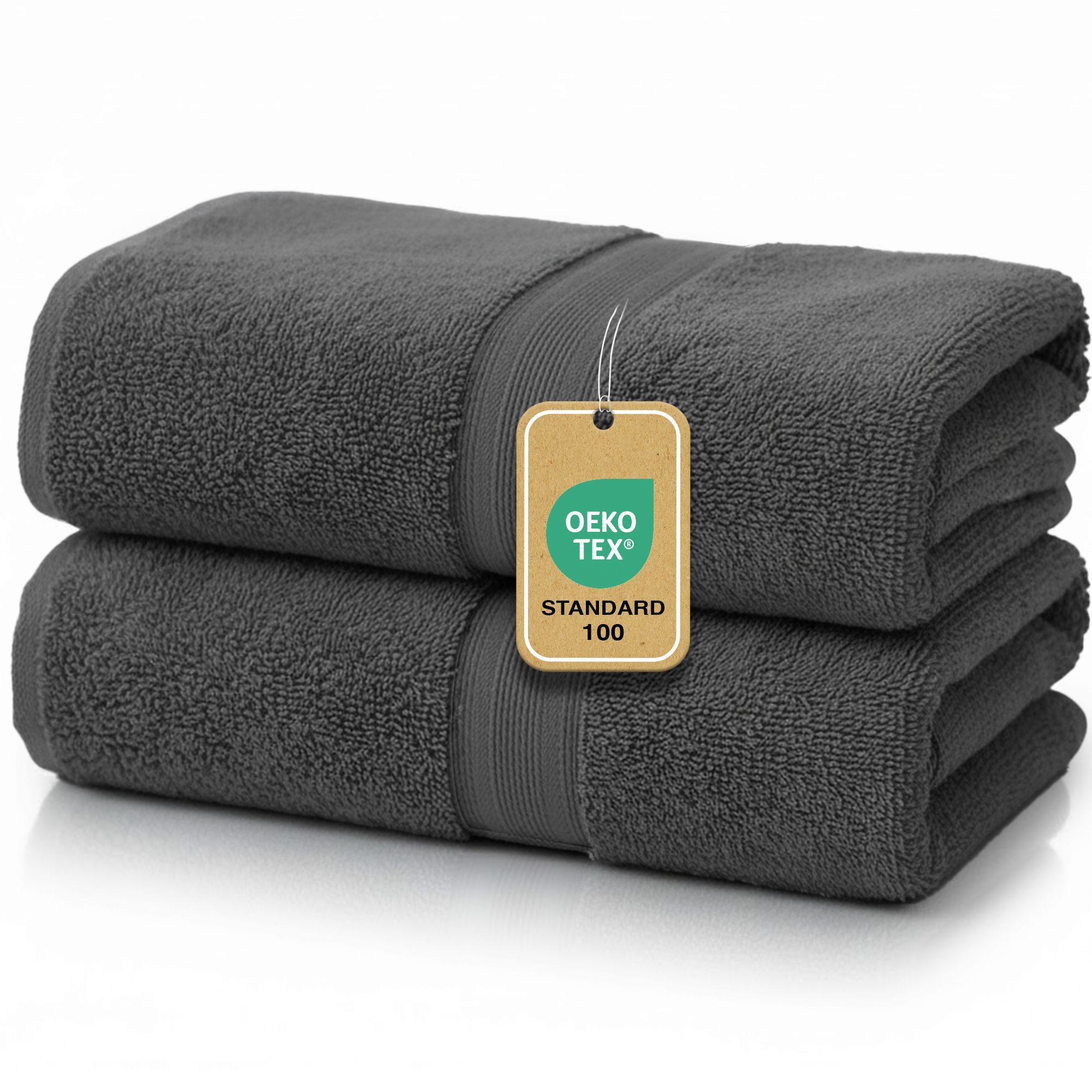 leevitex® Duschtuch 2er Set Duschtuch Frottier XL, 70 x 140 cm, saugfähig und fusselfrei, gestreifte Bordüre