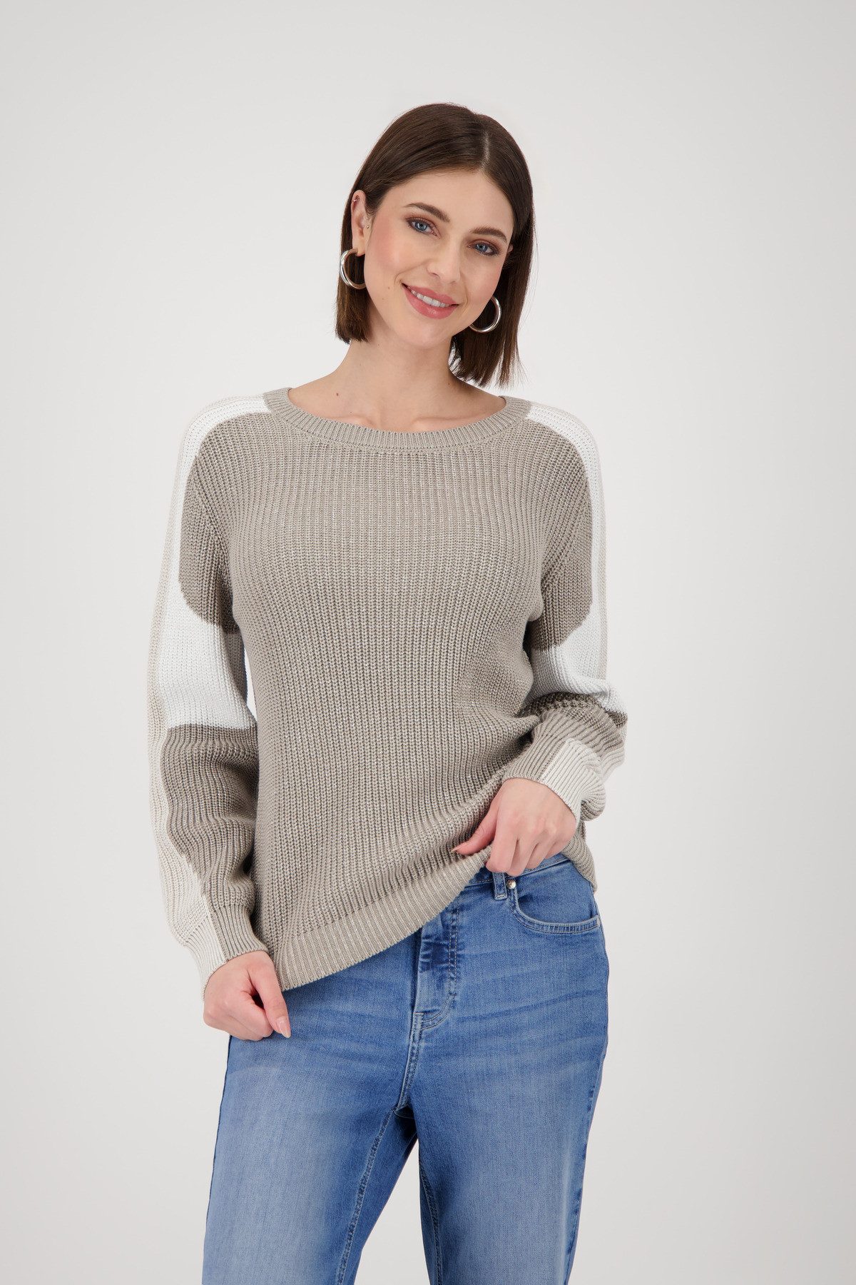 Monari Strickpullover Pullover Colorblock Perlfang Mit Rundhalsausschnitt günstig online kaufen