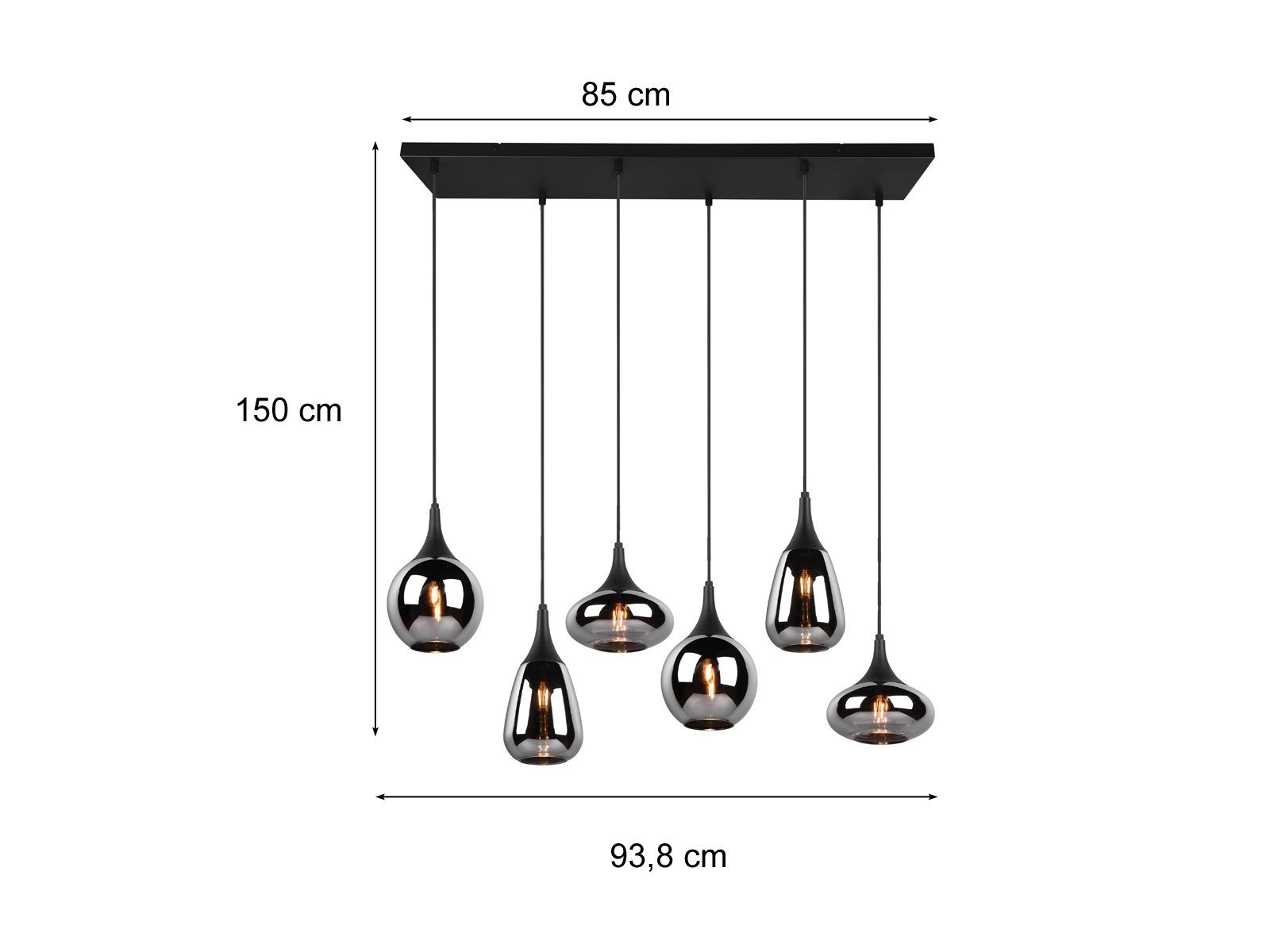 TRIO Leuchten LED Pendelleuchte Glas Chrom verspiegelt, Breite 94cm, dimmbar, LED wechselbar, Warmweiß, ausgefallene Hänge-Lampe Esstisch mehrflammig, Esszimmer – Bild 4 von 5