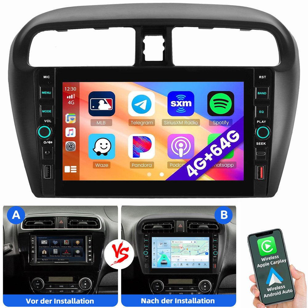 ESSGOO Für Mitsubishi Mirage Space Star Android 15 Navi Carplay Autoradio (RDS, Digitalradio (DAB), FM, AM)