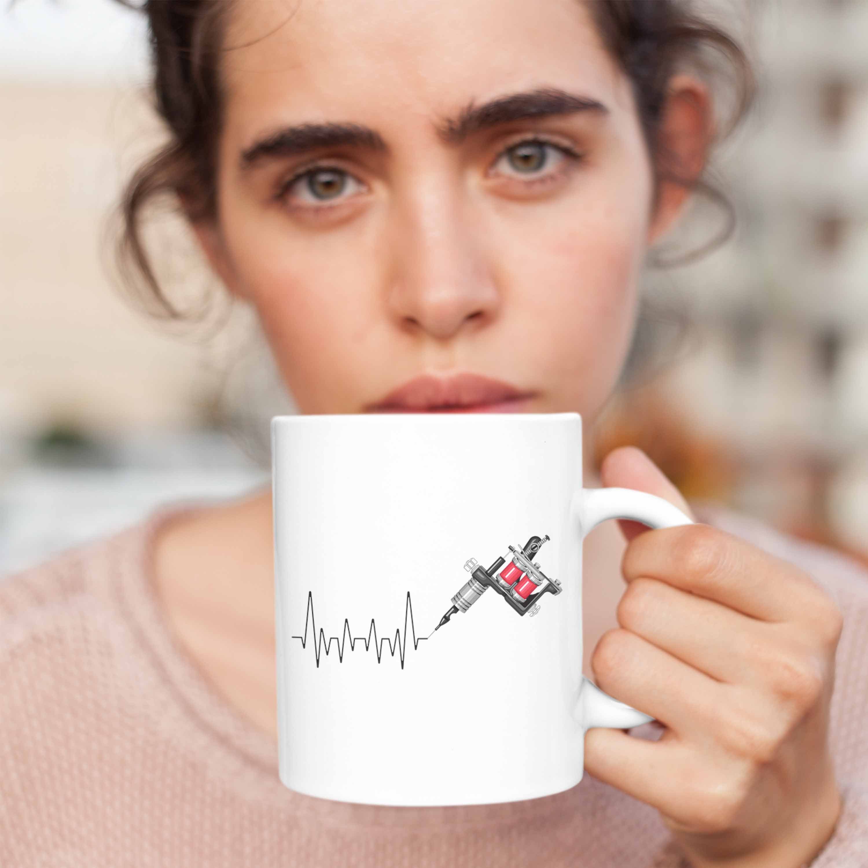 Tasse Trendation Trendation Weiss Geschenk für Liebhan Tasse Tattoowierer Tattoo - Herzschlag