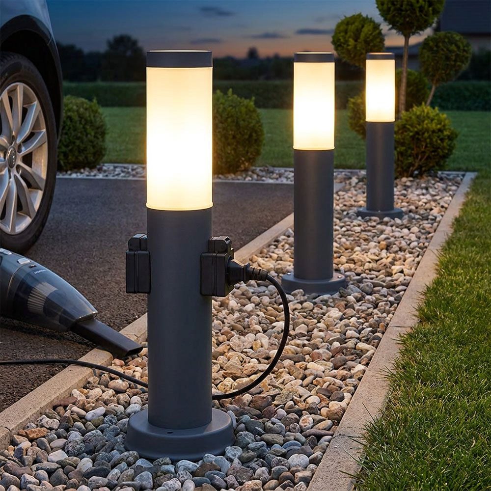 GLOBO LIGHTING Außen-Stehlampe, Leuchtmittel nicht inklusive, Außenstehlampe Sockelleuchte Gartenlampe Steckdose Edelstahl 3er Set